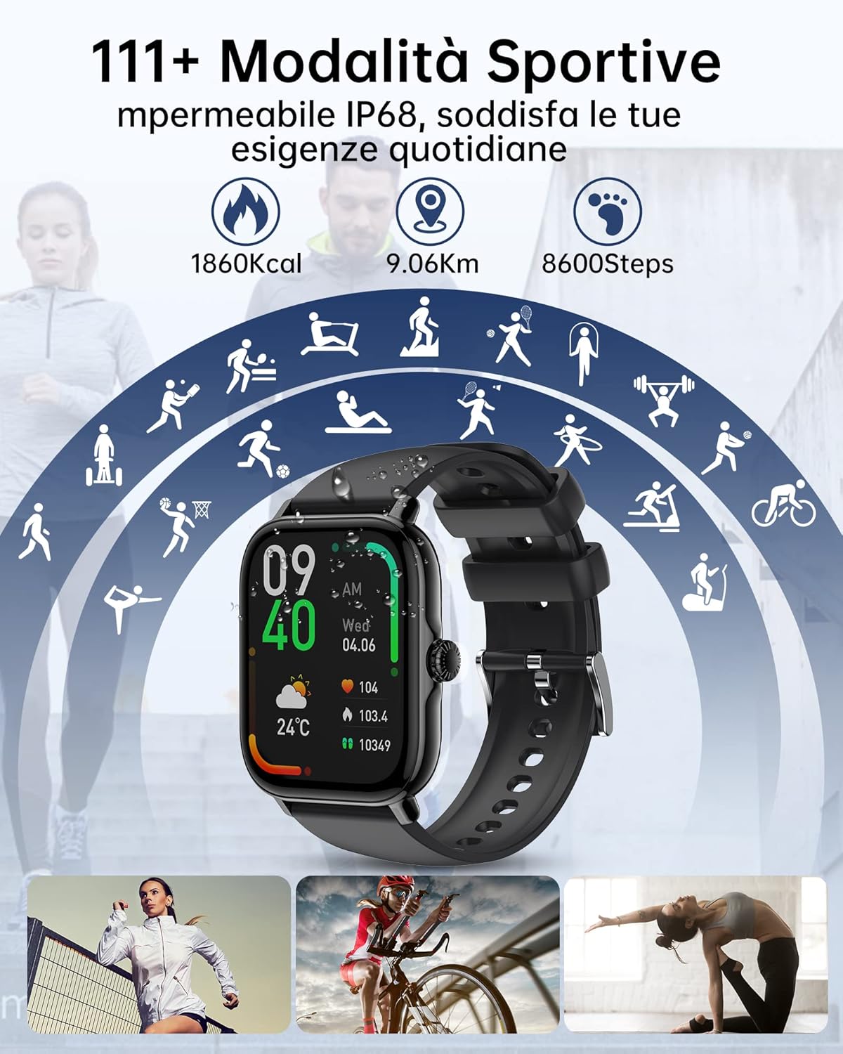 Smartwatch Chiamate Bluetooth,1,85 HD Schermo Tattile Orologio Smart Watch Uomo Donna,IP68 impermeabile,Con cardiofrequenzimetro/ossigeno nel sangue/contapassi/monitoraggio del sonno per Android IOS Smartwatch Chiamate Bluetooth,1,85 HD Schermo Tattile Orologio Smart Watch Uomo Donna,IP68 impermeabile,Con cardiofrequenzimetro/ossigeno nel sangue/contapassi/monitoraggio del sonno per Android IOS