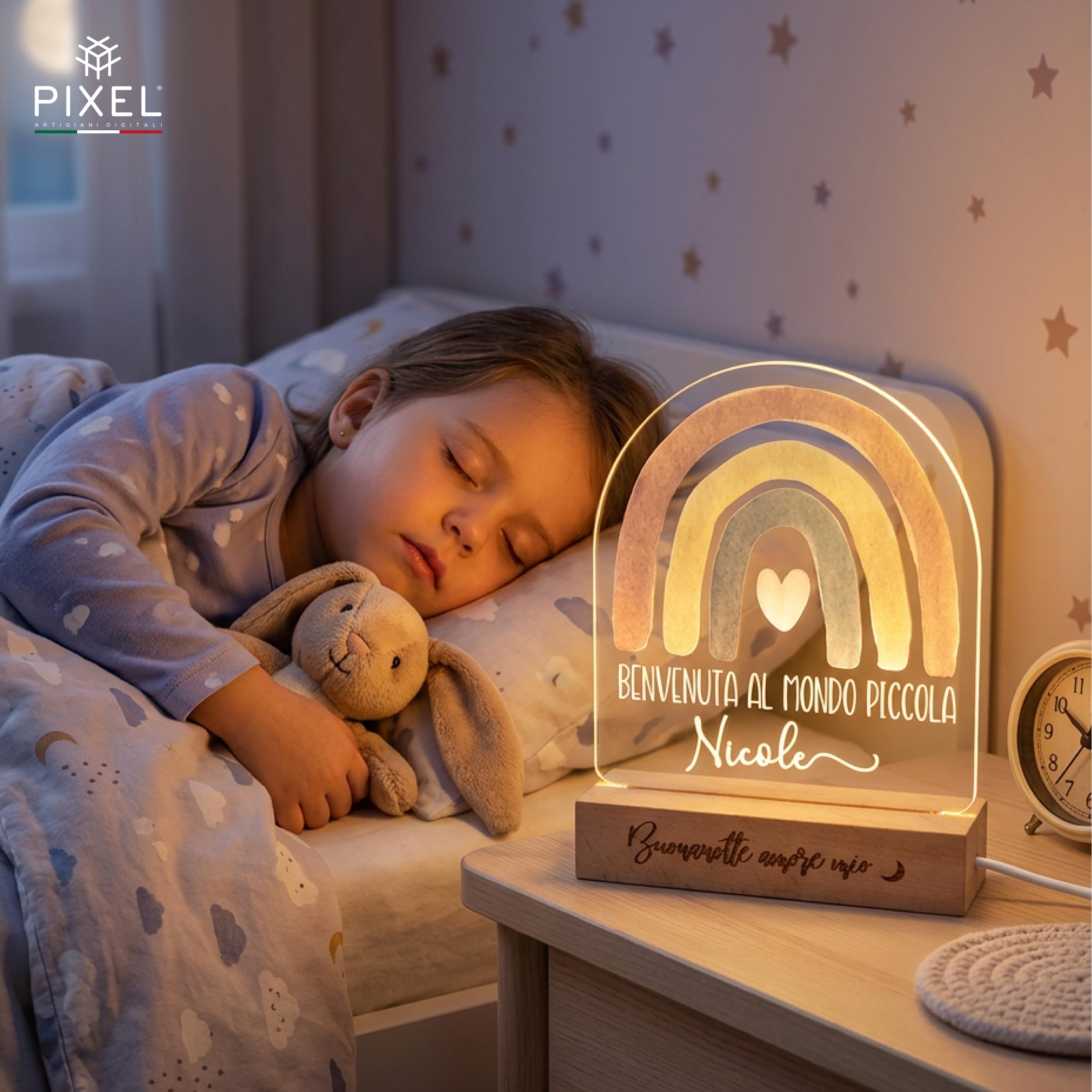Pixel® Lampada Personalizzata Con Nome Luce Notturna per Bambini Bambina Neonato