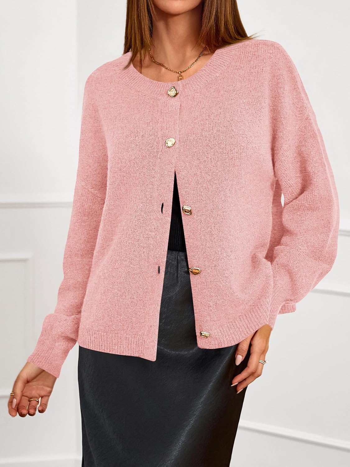 MASCOMODA Fall Long Sleeve Oversized Cardigan Sweaters for Women Trendy Short Open Front Gold Button Up Sweater Jackets - Image 4