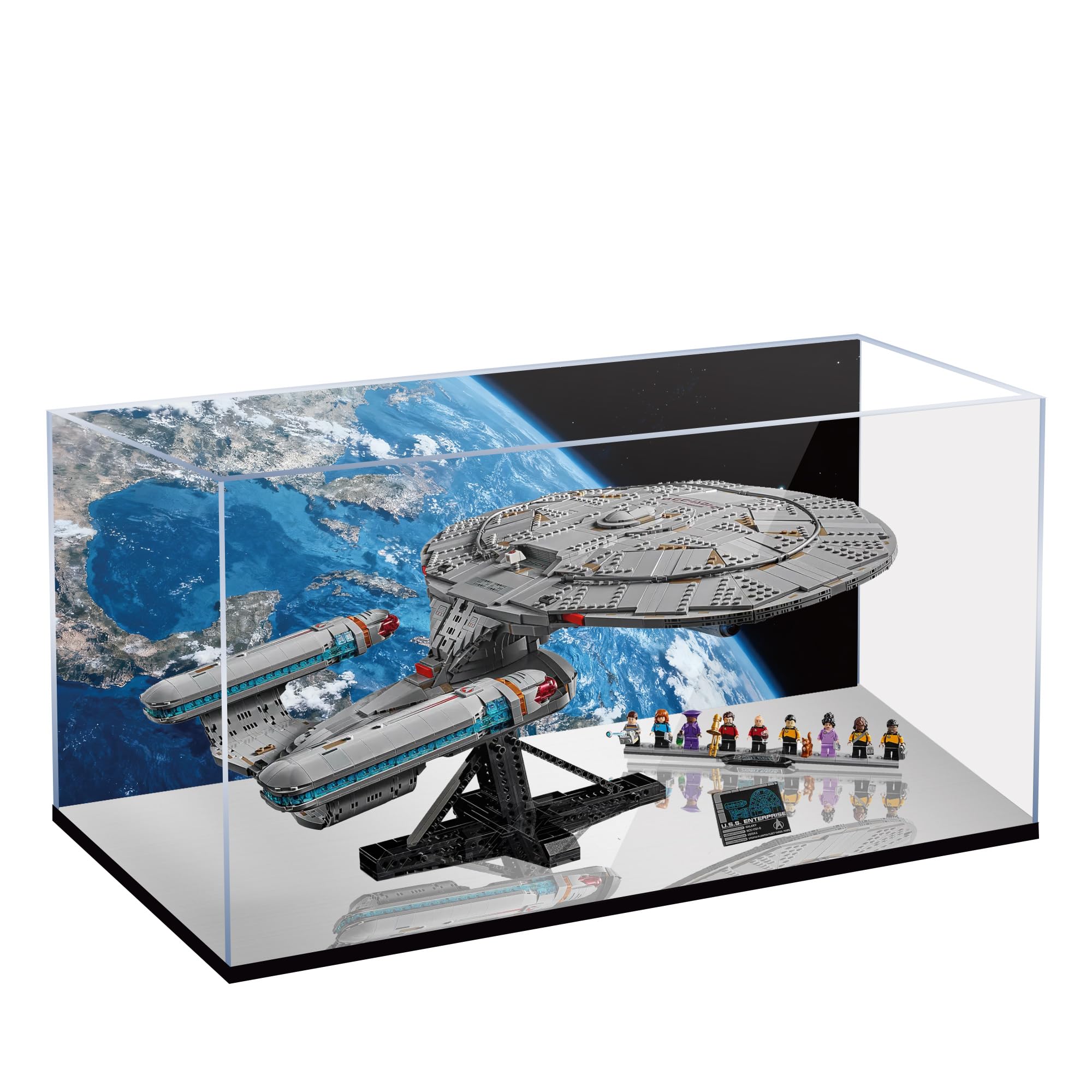 Cubeloft Clear Acrylic Display Case For Lego 10356 Star Trek Starship Enterprise Building Set, Dustproof Transparent Box - Only Display Case, Display Box Compatible With Lego 10356 (Back Spray+Mirror B)