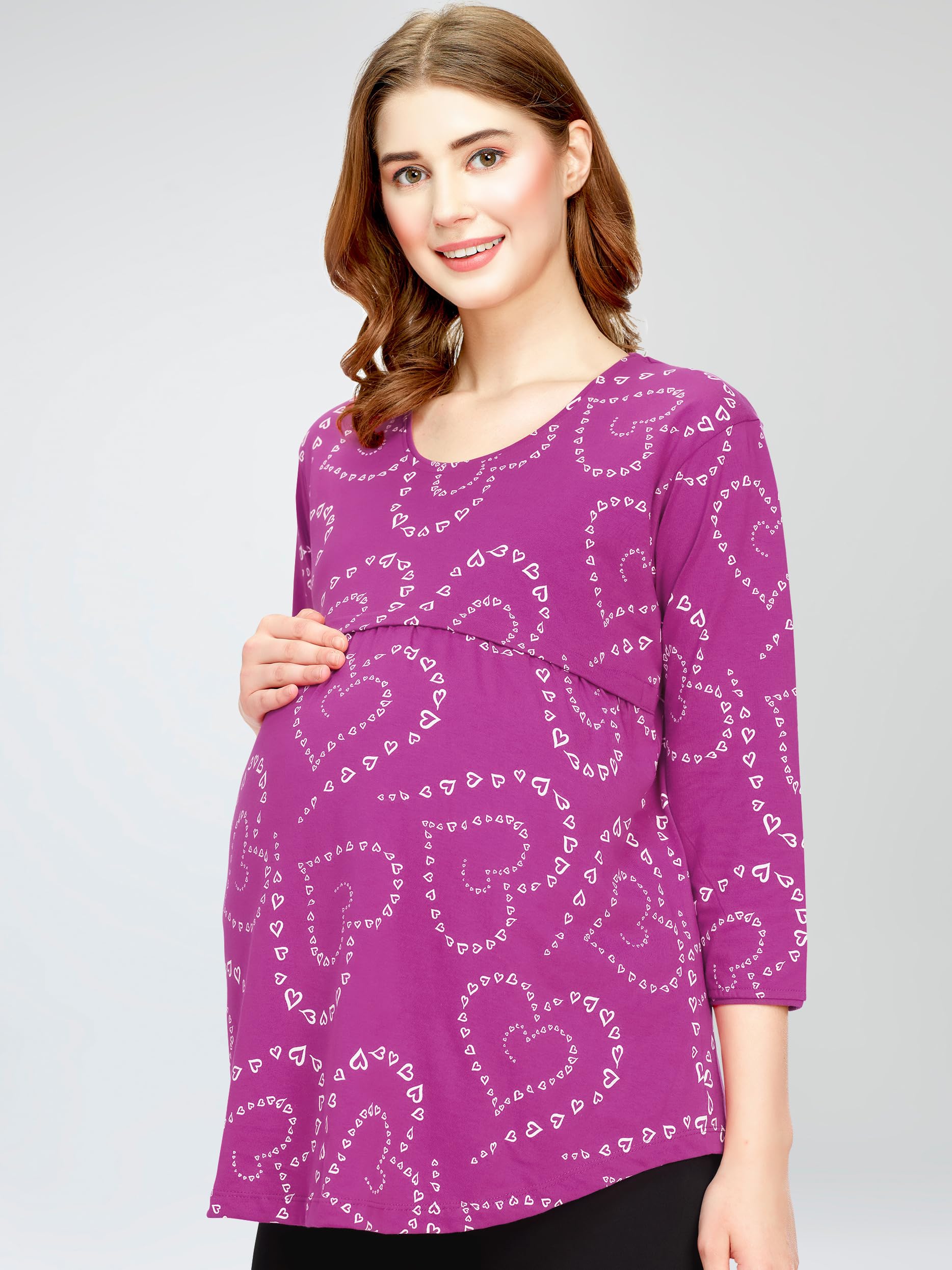 ZEYO Women's Cotton Purple Maternity Top Heart Printed Feeding T-Shirt 5815 - Image 4 thumbnail