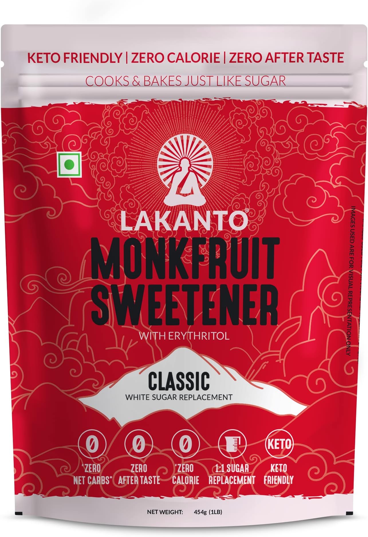 Lakanto Classic Monkfruit Sweetener, 454g || 1:1 White Sugar Replacement Zero Calories, Zero Carbs, keto & Diabetic Friendly, Low Glycemic Natural Sweetener