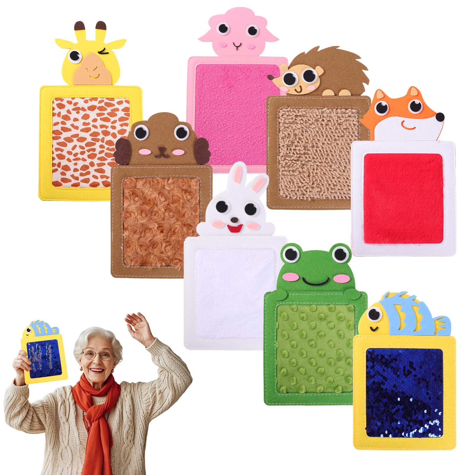 8 Animal-Themed Sensory mats for Seniors with Alzheimer's Disease, Tactile Textured Sensory Pads Wall Panel, Calming & Comforting Activities for Adults with Dementia, Dementia Products for Elderly