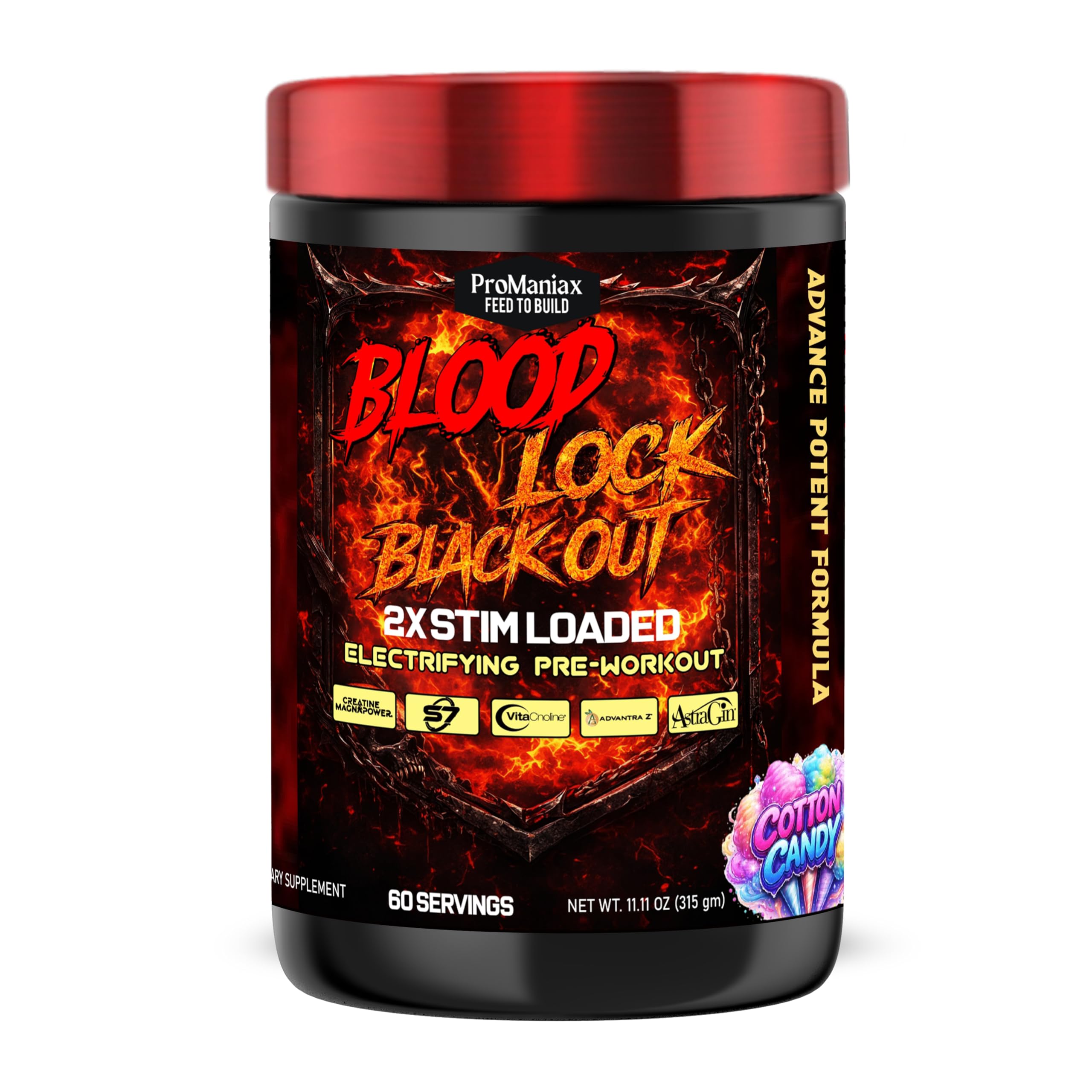 Blood Lock Black Out Pre-Workout | 60 Servings (315GM) | Cotton Candy Flavor-image-1