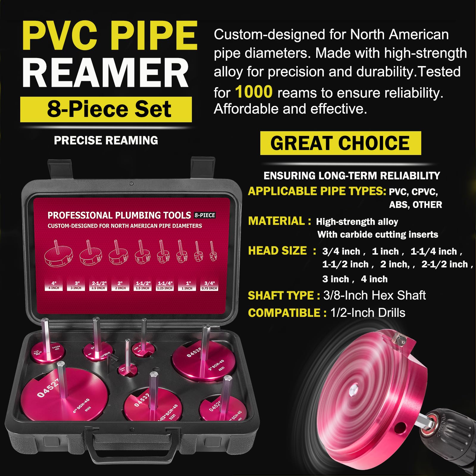 PVC Pipe Reamer Kit - 8 Piece Plumbing Tool -3 PVC Pipe Reamer Kit - 8 Piece Plumbing Tool -3