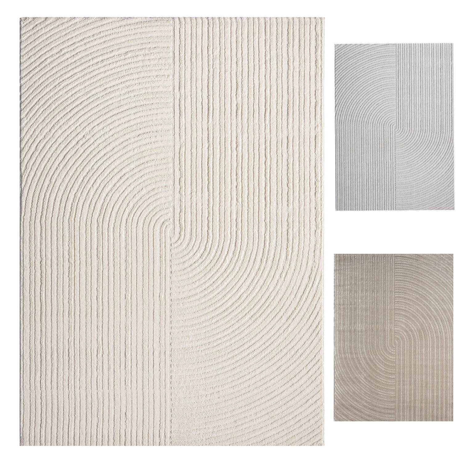 VIMODA Moderner Kurzflor-Teppich Boho Wohnzimmer Schlafzimmer dünn mit 3D Hoch-Tief Effekt Pflegeleicht,Farbe:Creme;Maße:200x290 cm