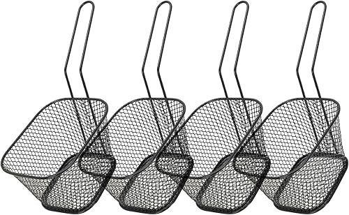 Miniatura 2 de 4 coladores de malla para freidora, soporte de malla para papas fritas, cesta para freír papas fritas y pollo frito (negro)