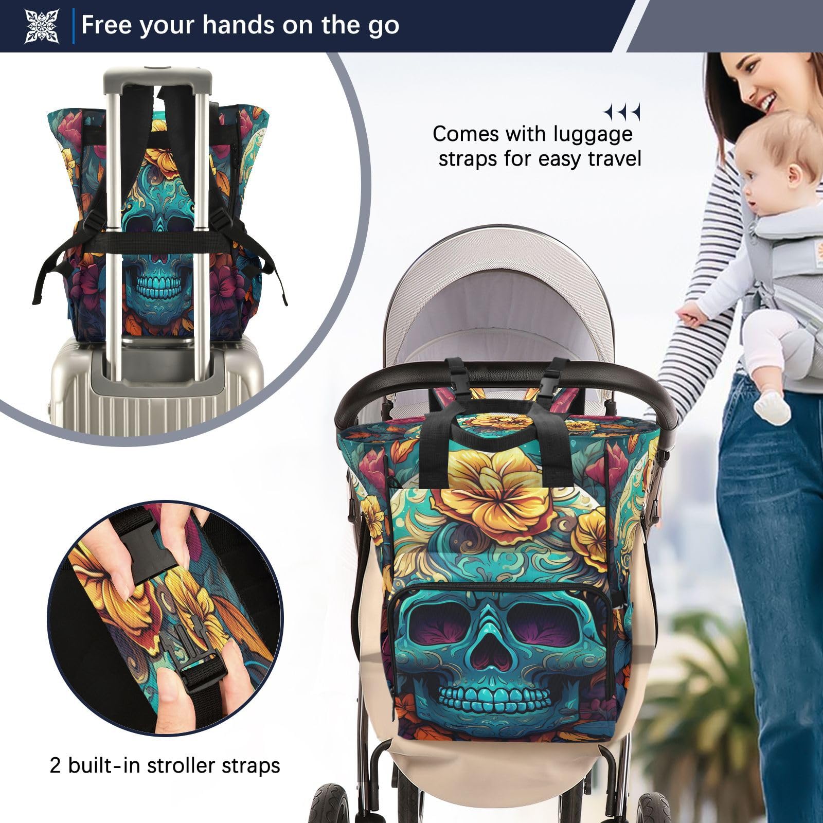 Exuberantes Flores Coloridas Mochilas de Pañales para Gran Capacidad Pañal Bolso Mochila para Viajar al Aire Libre Mamá y Papá