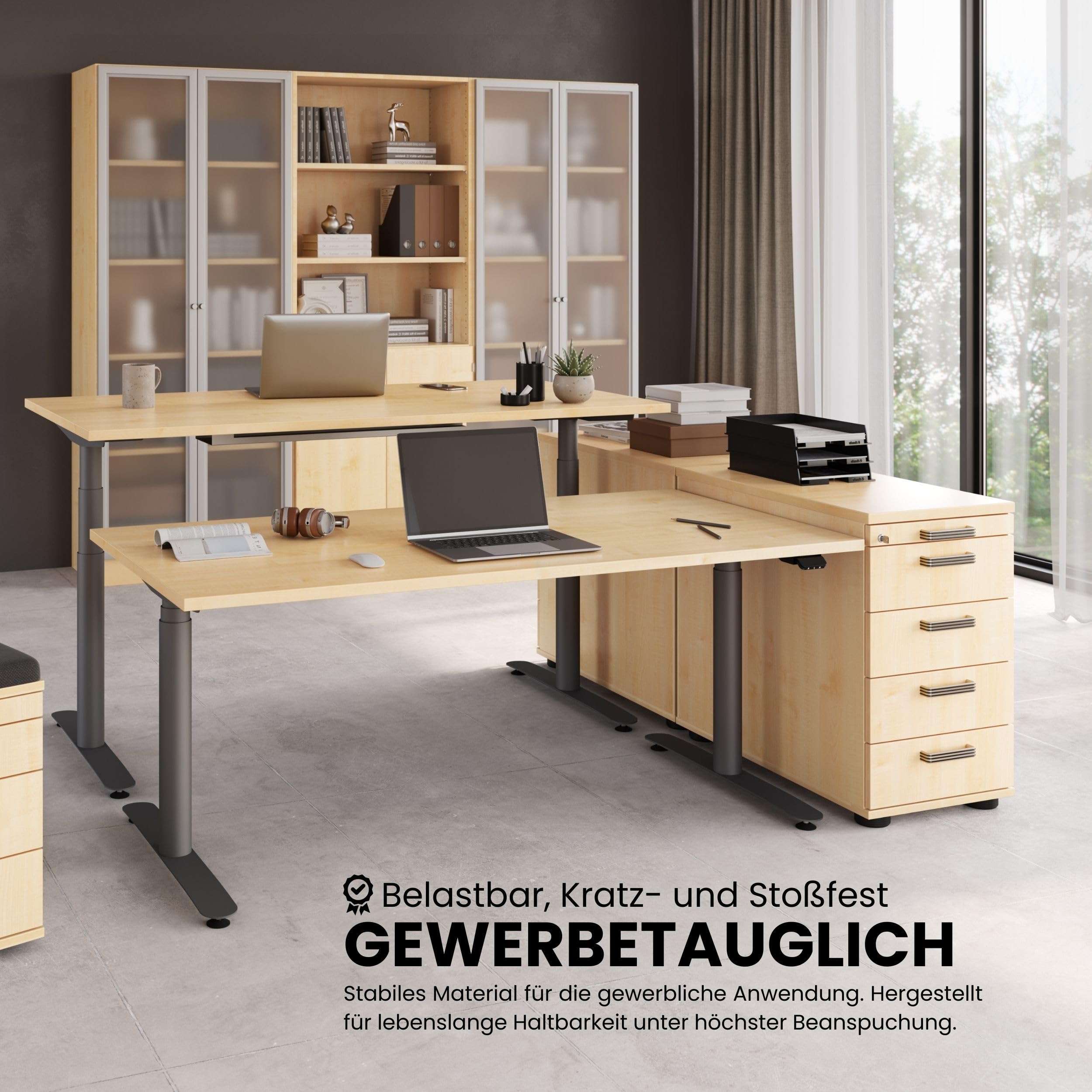bümö Schreibtisch Schrank abschließbar, Schubladenschrank Holz in Asteiche, Container mit Schubladen - Schubladen Schrank Büro, Schreibtisch Container od. Schreibtisch Kommode mit Relinggriffe