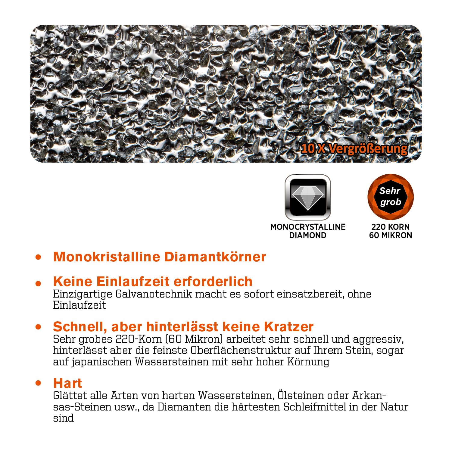SHARPAL 145H 10 Inch Diamant-Läppplatte, Schleifsteine Abflacher, extra grobe Körnung 220 für grobes Schärfen und Abflachen von Steinen, zum Fixieren und Nacheivellieren von Schleifsteinen