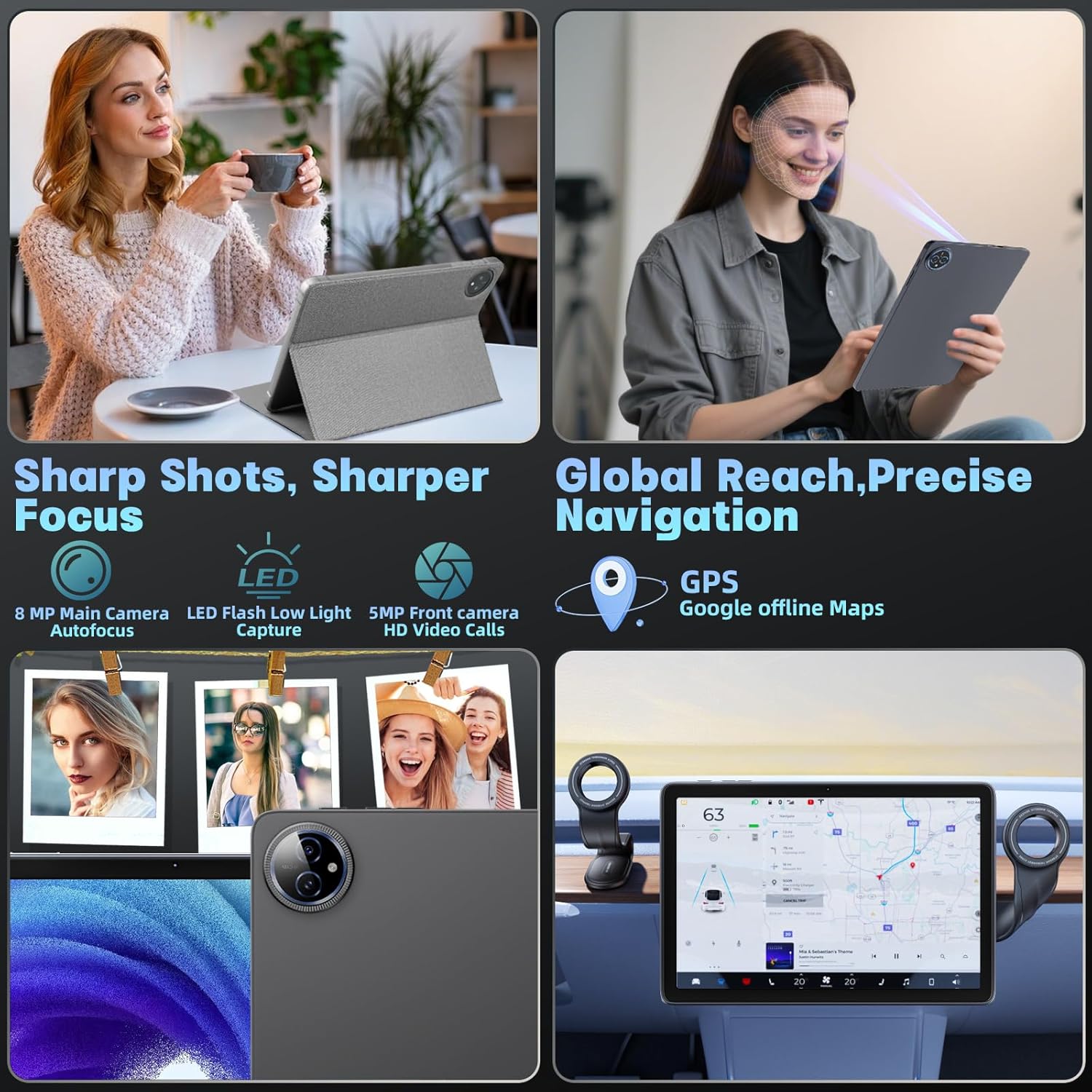 Android 15 Tablet 10 inch,24GB RAM 128 ROM,Tablets with Keyboard Mouse Stylus,1TB Expandable,Octa-Core 6000mAh 1280x800 IPS HD,5G WiFi,T615 CPU,High Performance,Processor,Dual Camera(Gray) - Image 5