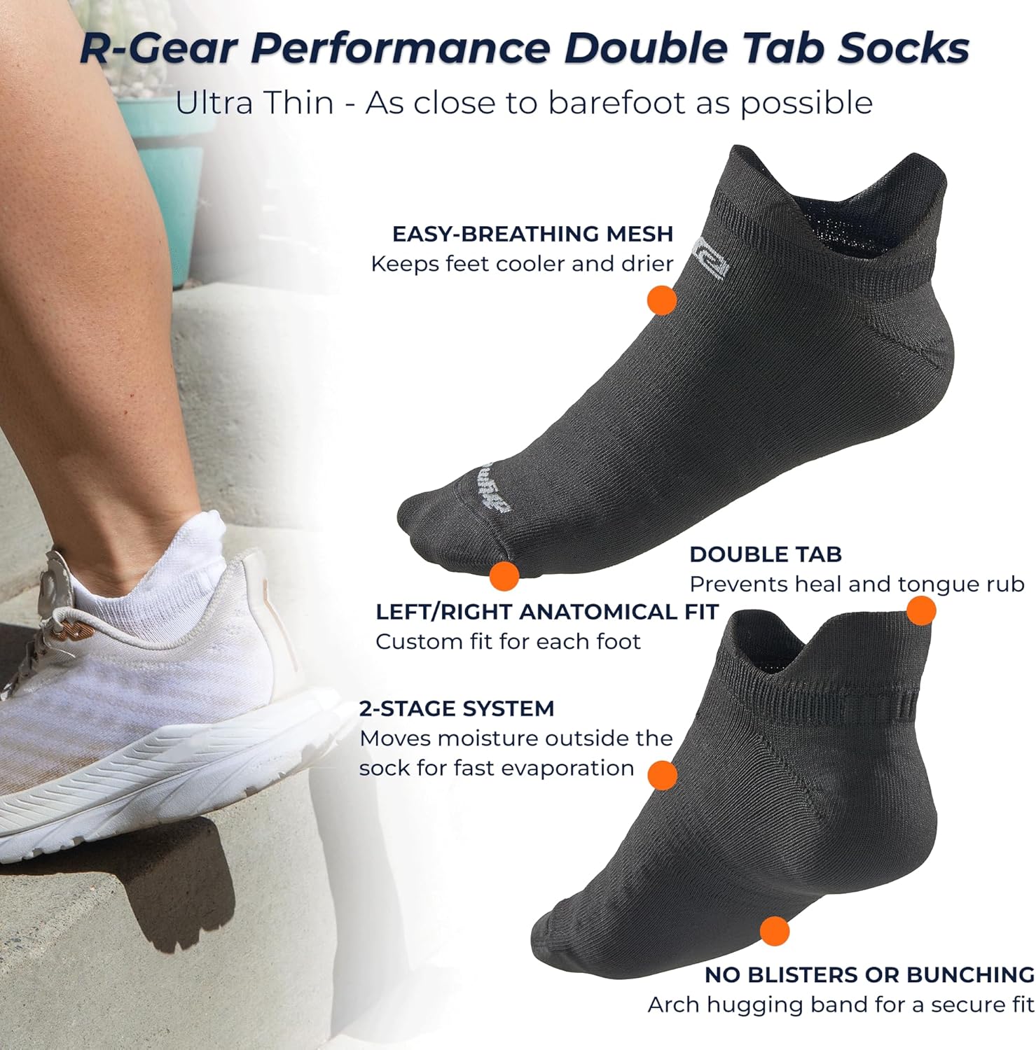 R-Gear Drymax Double Tab Running Socks For Men and Women | Breathable, Moisture Control & Anti Blister | 3 Pack - Image 2
