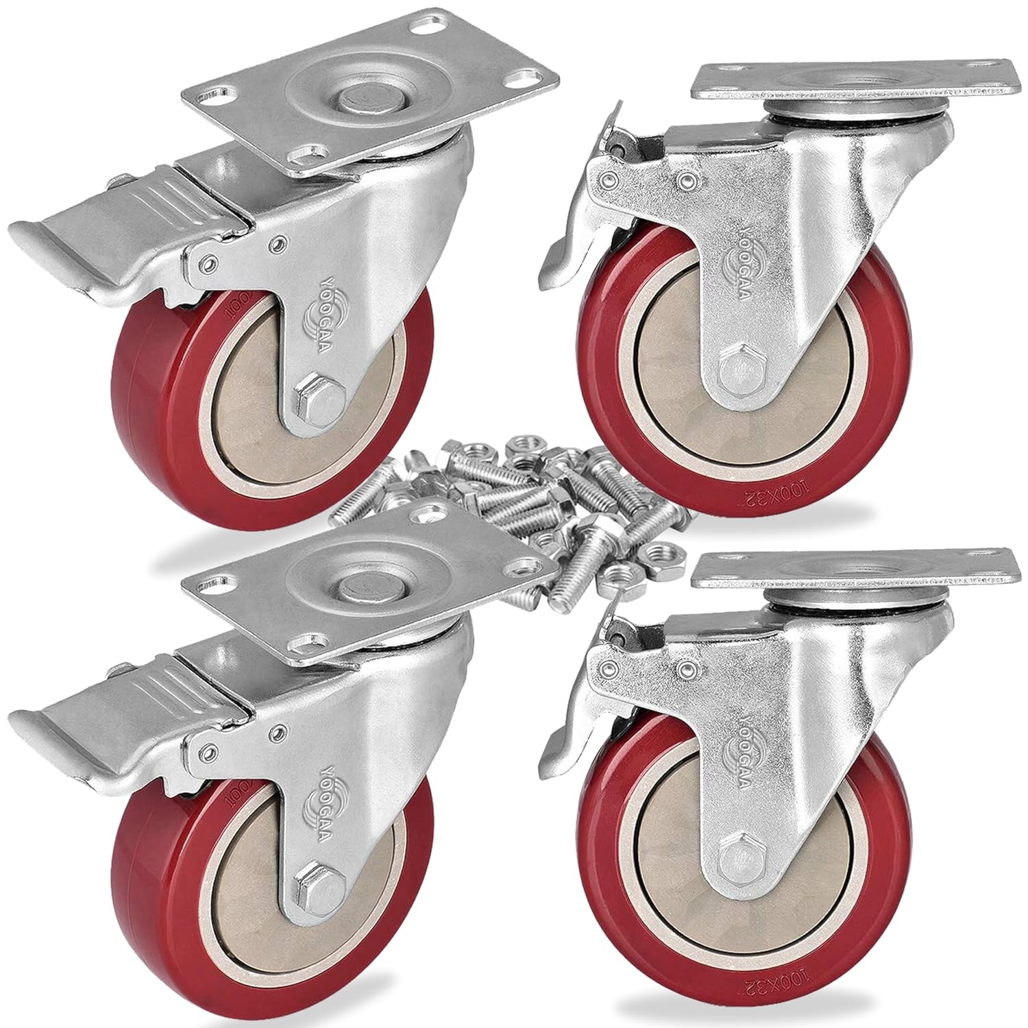 YOOGAA Caster Wheel 4 inch Heavy Duty Caster Set of 4 Double Lock Castors 360 Degree Rotatable for Cart, Furniture and Workbench 1200lbs Load Capacity
