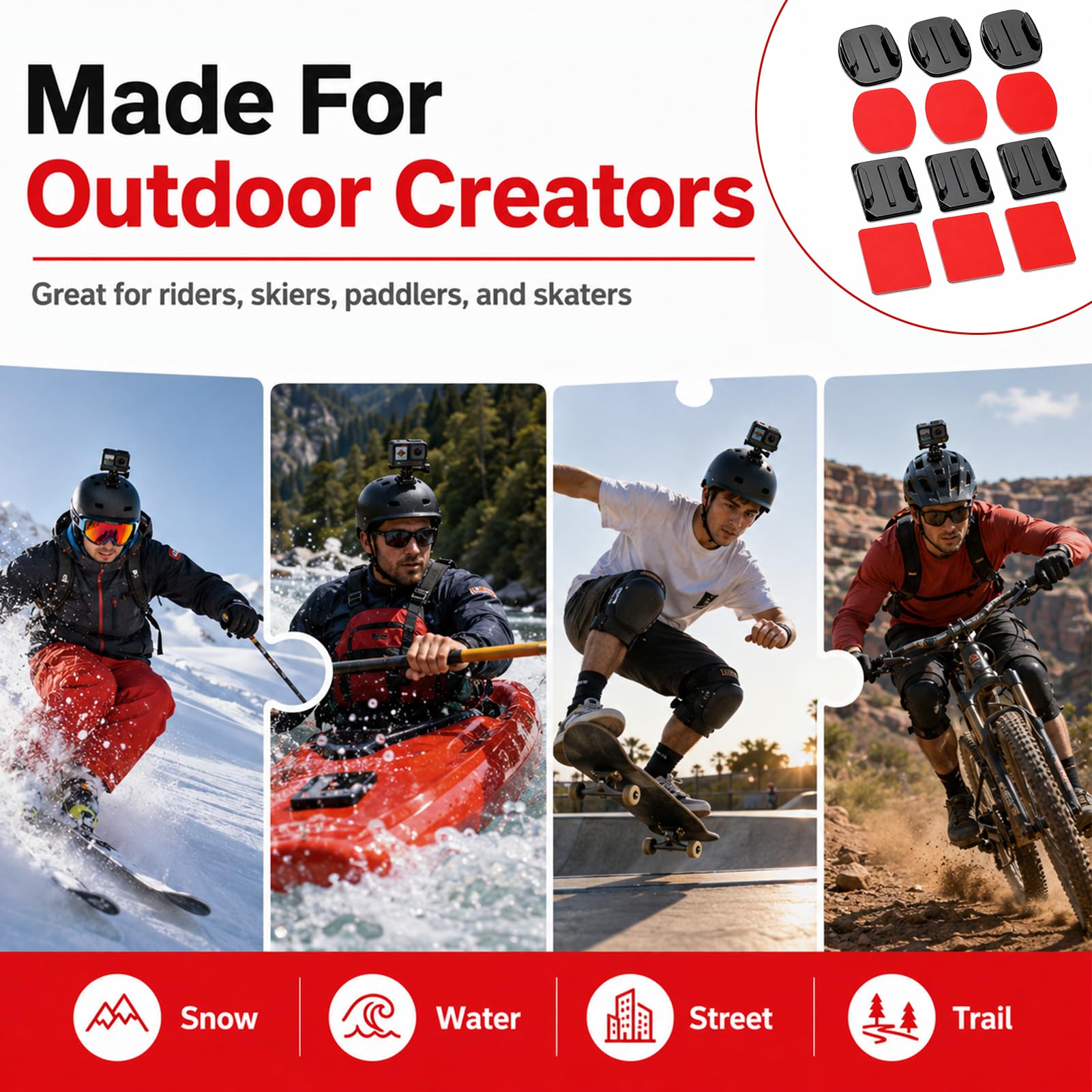 6 Stück Klebehalterung, Klebepads 3M VHB Selbstklebende Halterungen Action Kamera Gebogene Flache Montagepads Helm Fahrrad Motorrad Auto Surfboard Ski Snowboard Hero 13 12 11 10 9 8