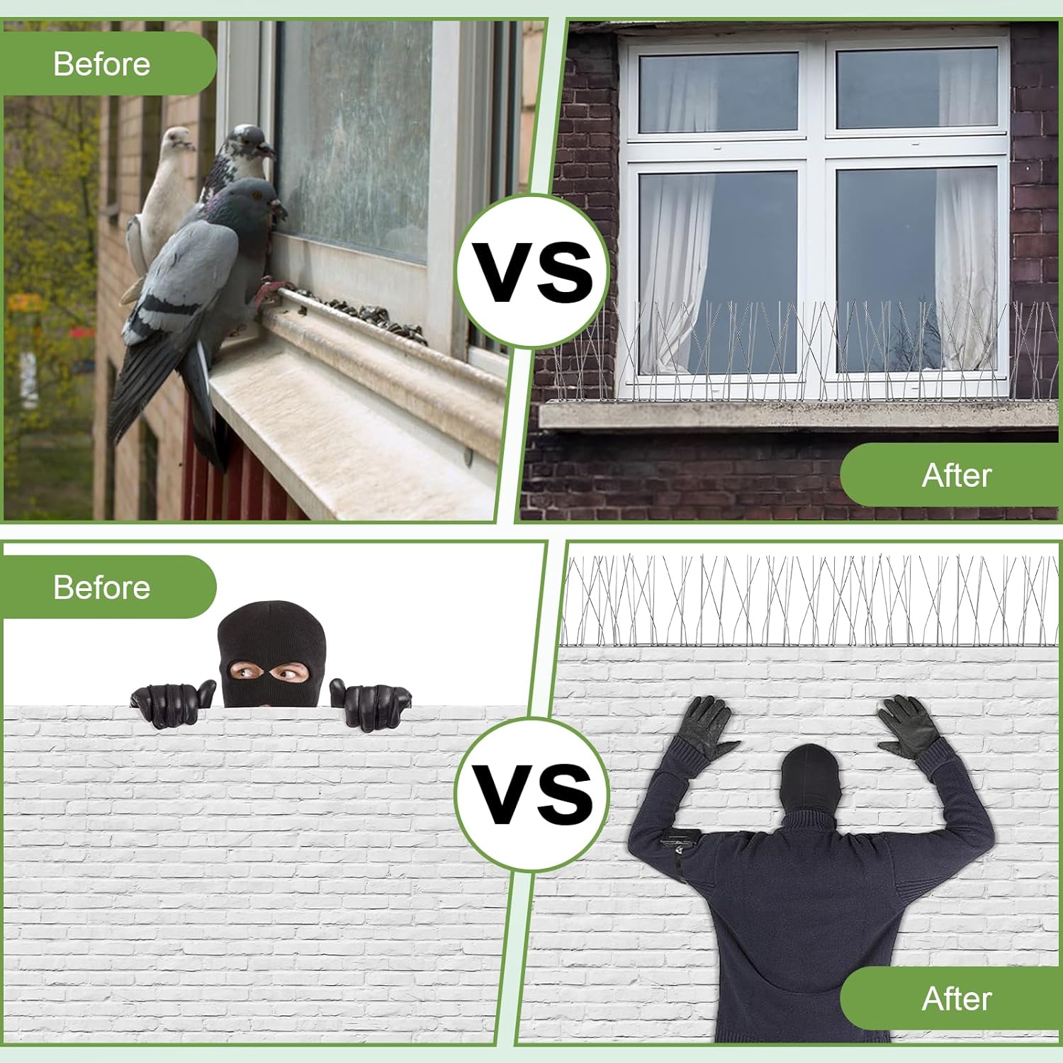 XPCARE 105 Feet Bird Spikes, Stainless Steel Bird Spikes Fence Spikes for Crow Robin Pigeon Squirrel Raccoon Defender Spikes (100 Packs)