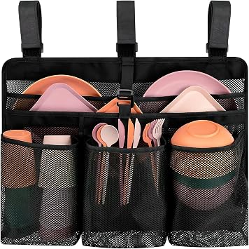 Camping Dish Drying Bag Collapsible Dish Drying Rack,RV Dish Drying Rack,Portable Mesh Dish Dinnerware Organizer for RV Campers Travel Trailers,Camp Kitchen Organizer Black