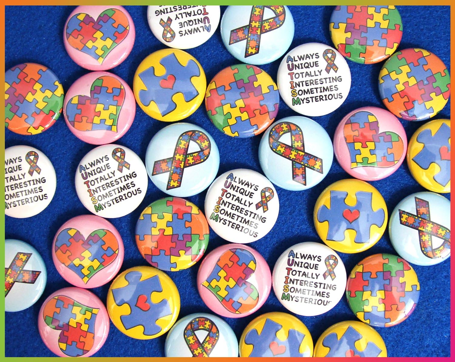 ILMS Autism Awareness Mini Buttons. (1" Pins, 30 Piece Set)