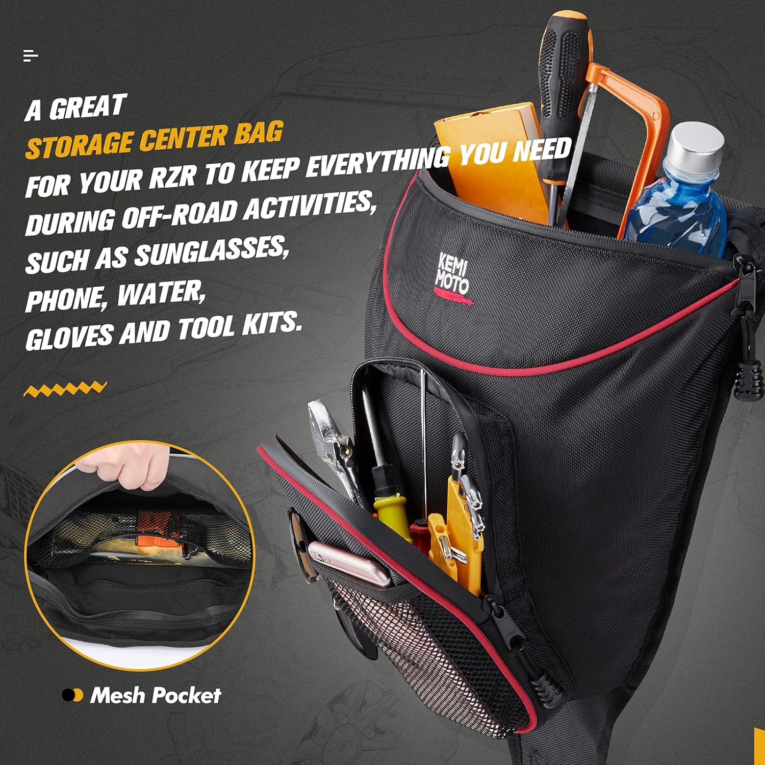 KEMIMOTO UTV Storage Bags Door Bag & Center Storage Compatible with Polaris RZR XP 1000 Turbo S1000 Turbo S 900 2014-2023, Water Resistant Zippers UTV Cab 3-Piece Set with Multiple Pockets