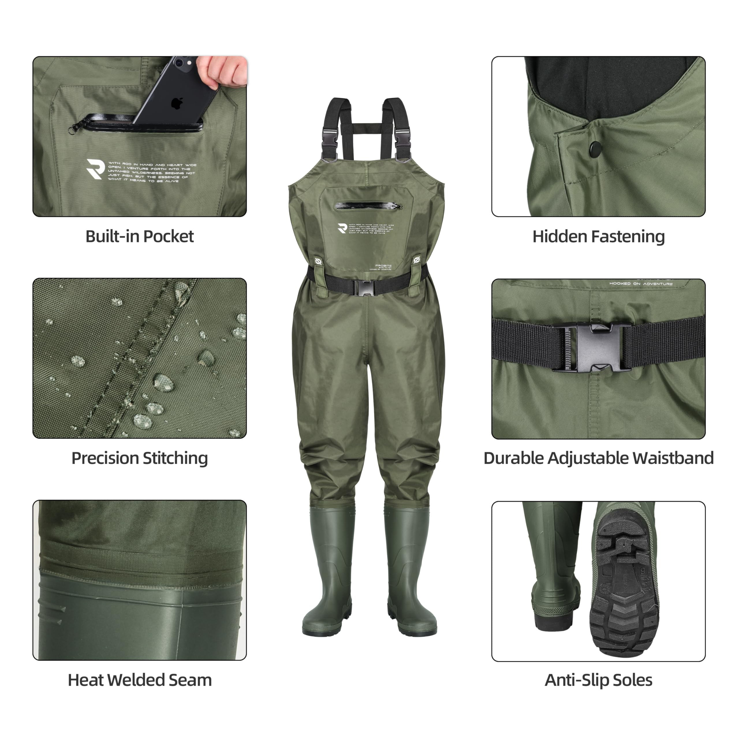 Vadeadores de pesca para hombres y mujeres con botas, impermeables, de nailon de 2 capas, PVC, transpirables, para caza