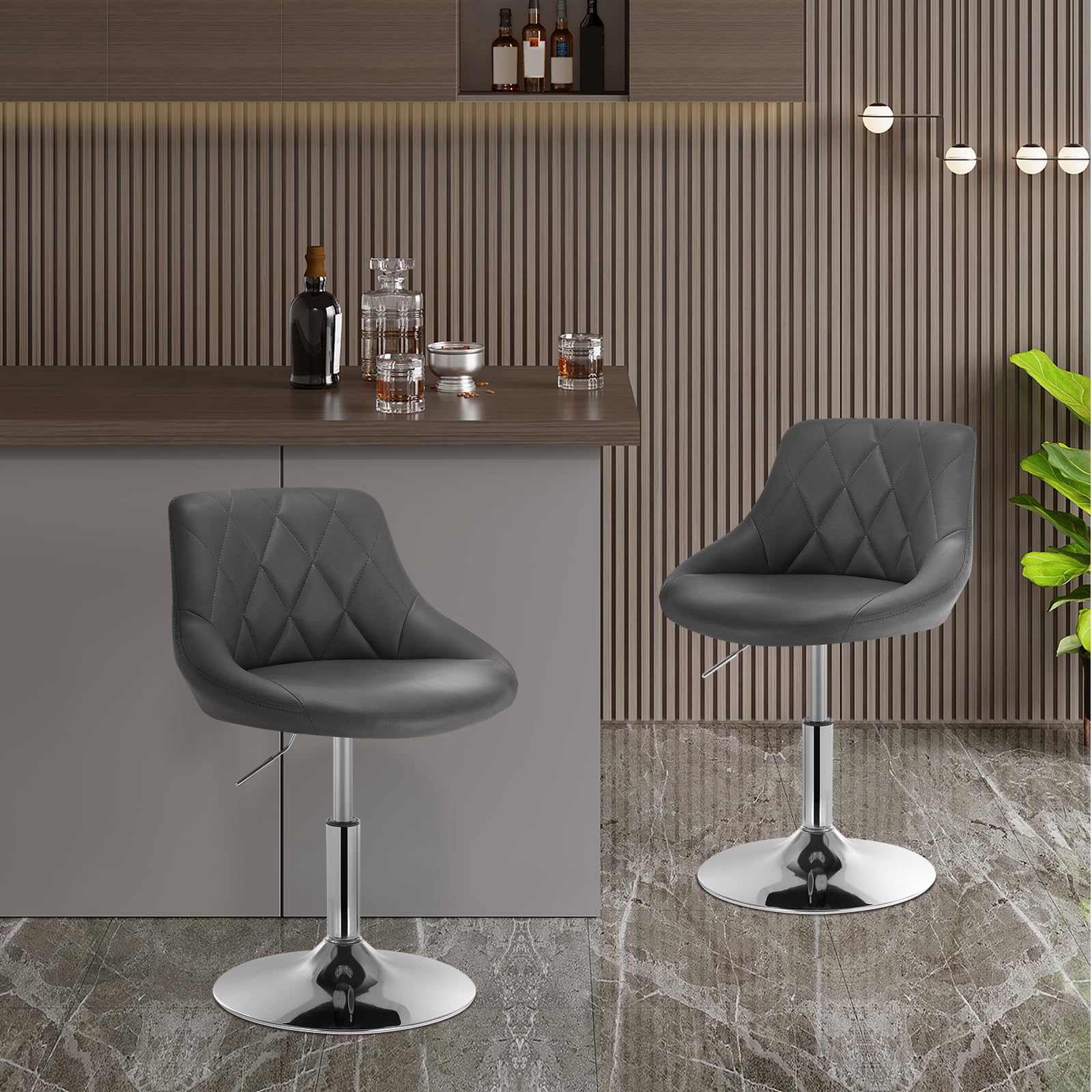 WOLTU Zestaw 2 obrotowych taboretów barowych z regulacją wysokości 42-58 cm, aksamitny stołek bistro z metalową strukturą, szary, BH241gr-2