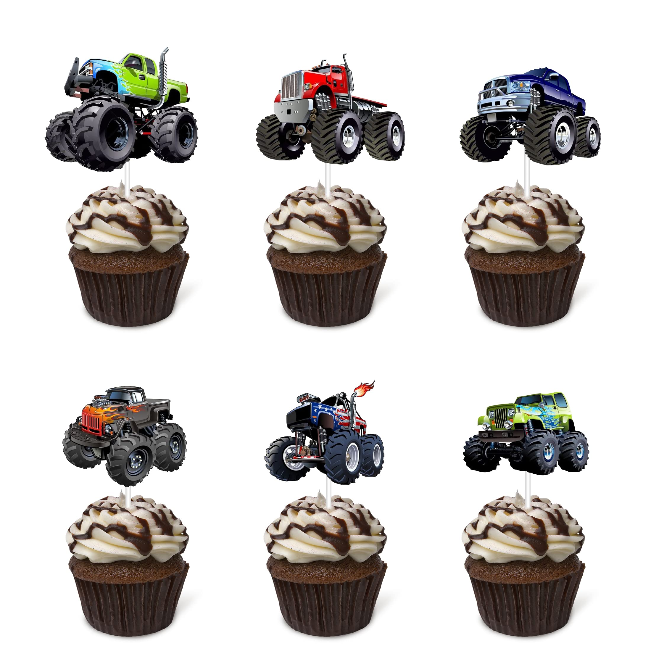 Monster Car Cupcake Toppers Monster Themed Truck Cupcake Decorations Racing Themed Party Decor for Baby Shower Birthday Party Supplies 18 pcs