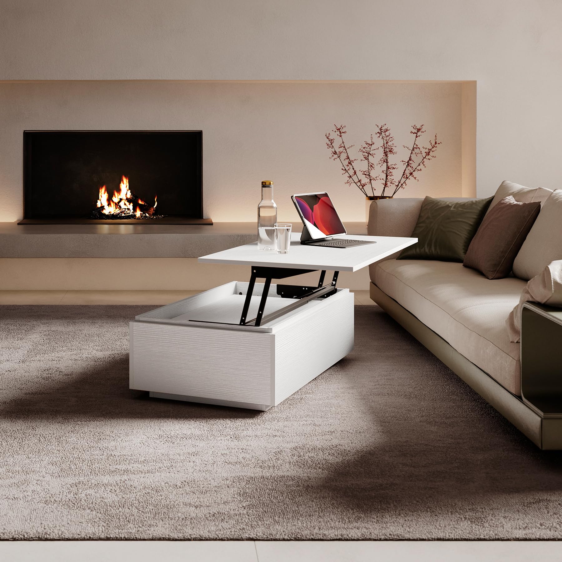MOBILI FIVER, Mesa de Centro elevable, X, Nogal, mesita salón, mesita Auxiliar Baja, Made In Italy