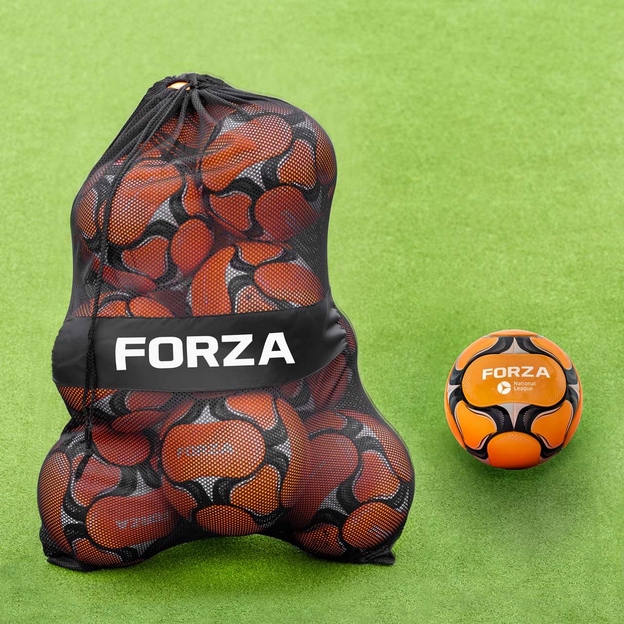 FORZA Piłka nożna i torba do przenoszenia [Opakowanie 12] | 12 piłek piłkarskich z siatkową torbą do przechowywania w zestawie | różne rodzaje piłek do meczów piłkarskich i treningów (rozmiar 4, piłki plażowe)