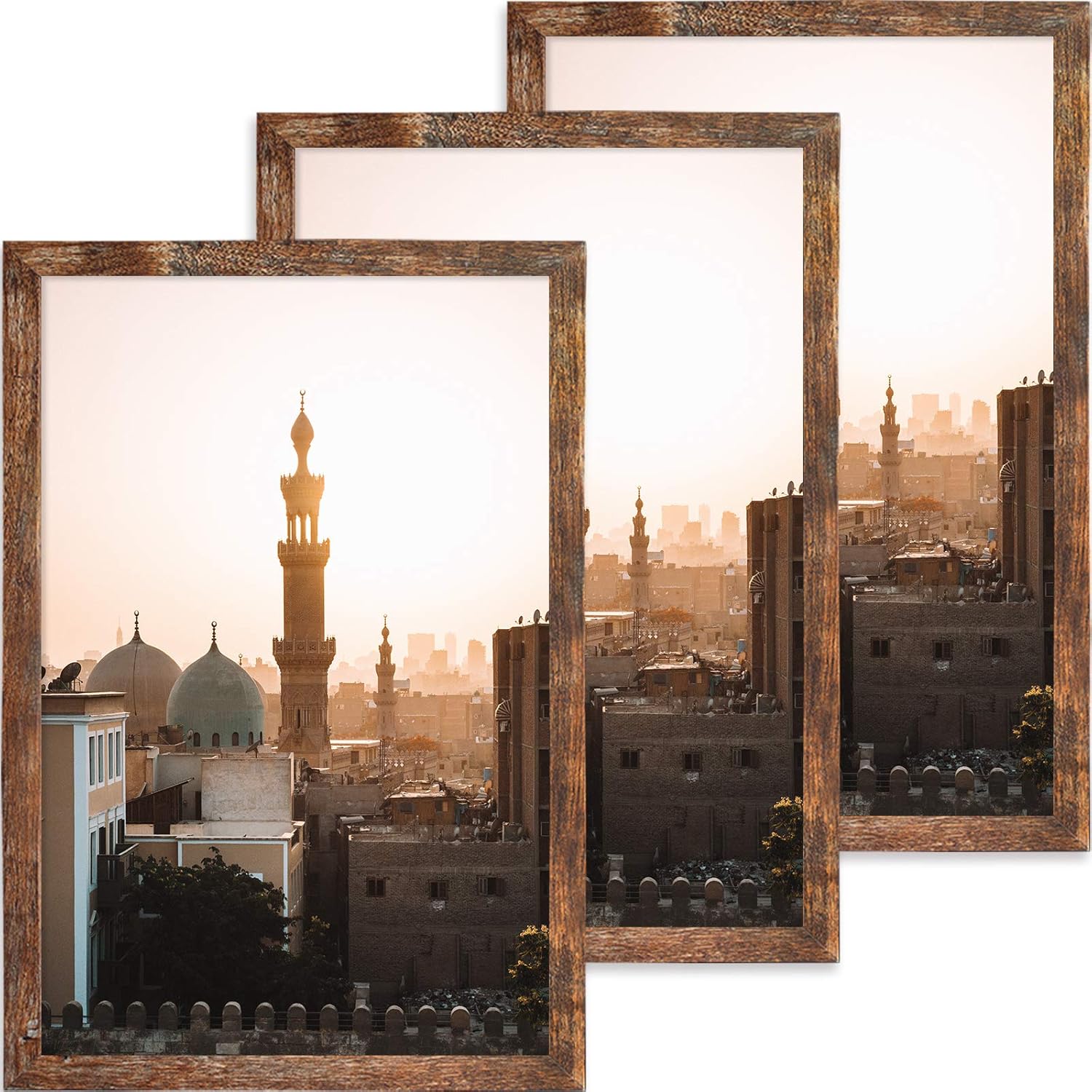 QEQRUG 11x17 Picture Frames Wood Rustic Wall Hanging,Smooth Molding & Acrylic Cover,Brown,3 Pack 3 Pack 11x17