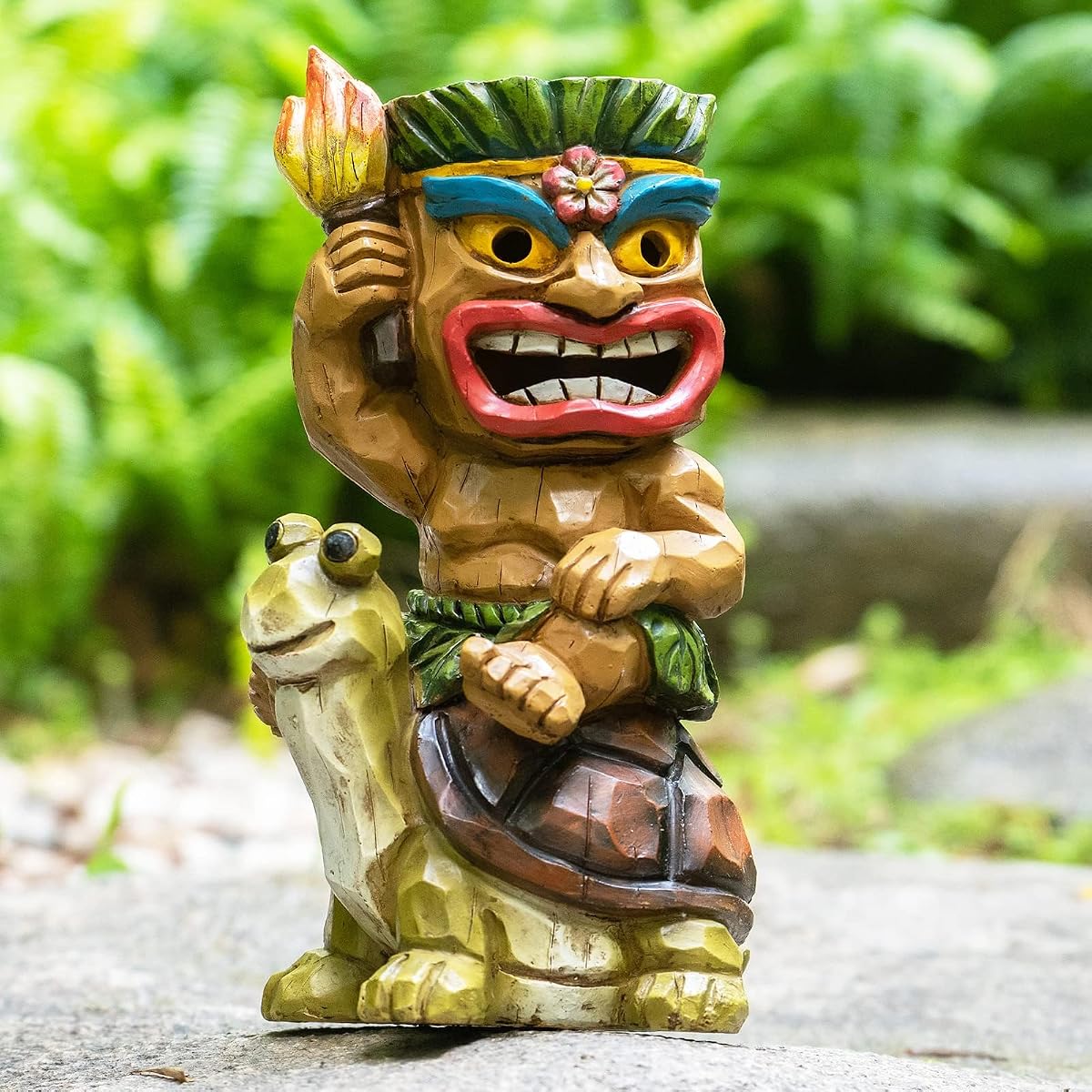 EPTUEGA Tiki Statue - Solar Turtle Decor, Resin, Tiki Riding Turtle, Outdoor