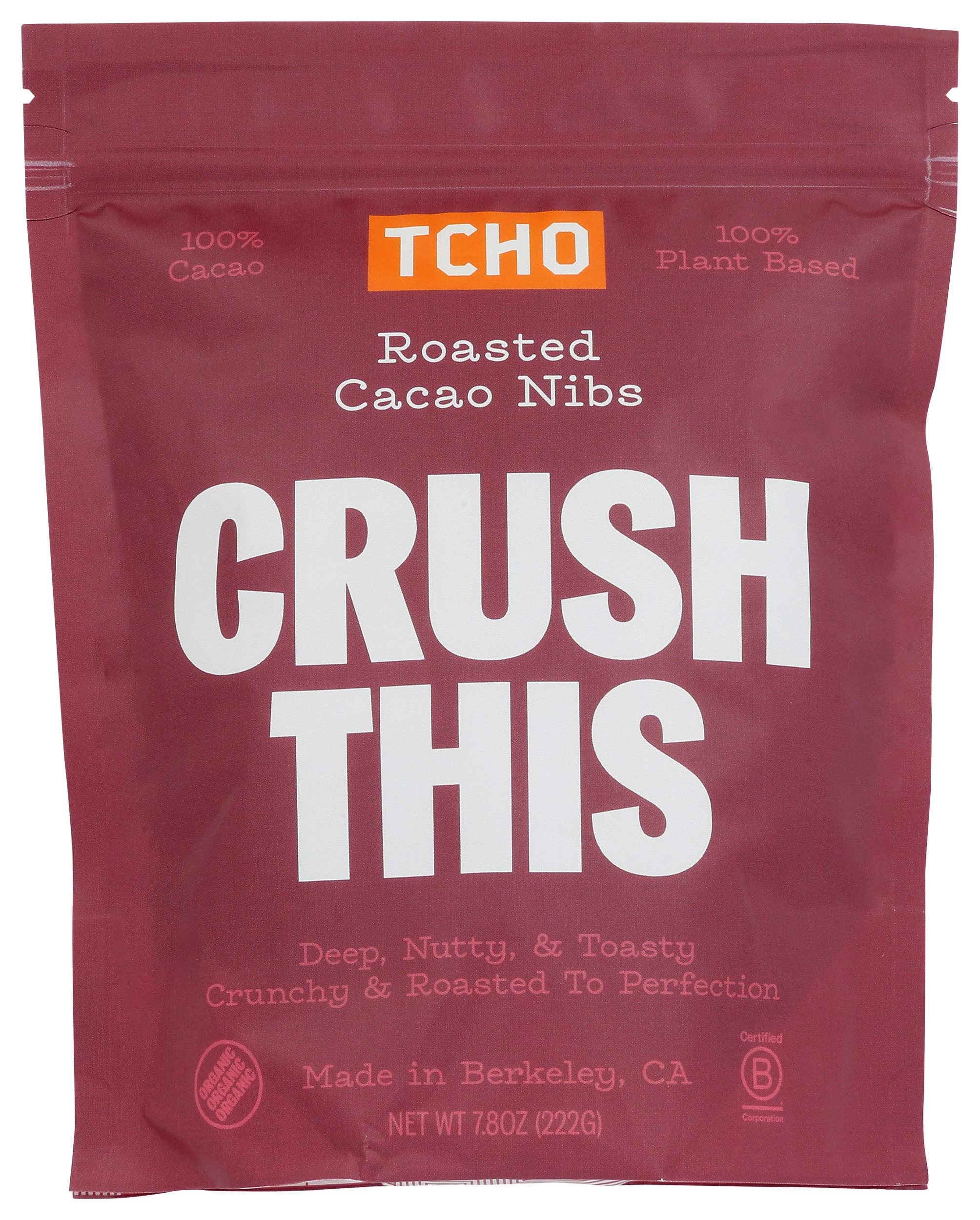 Tcho Crush This Roasted Cacao Nibs, 100% Plant Based, 100% Cacao, Vegan, Kosher, USDA Certified Organic, Non-GMO, 7.8 Ounce (Pack of 6)USDA Organic