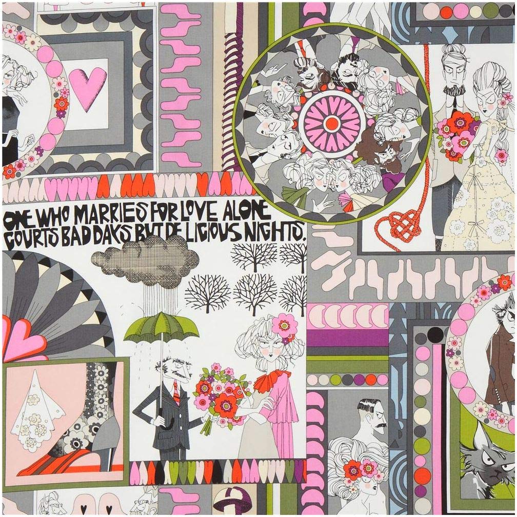 Alexander Henry Ghastlie Love fabric in grey and white with couples and flowers (per 0.5 yard)