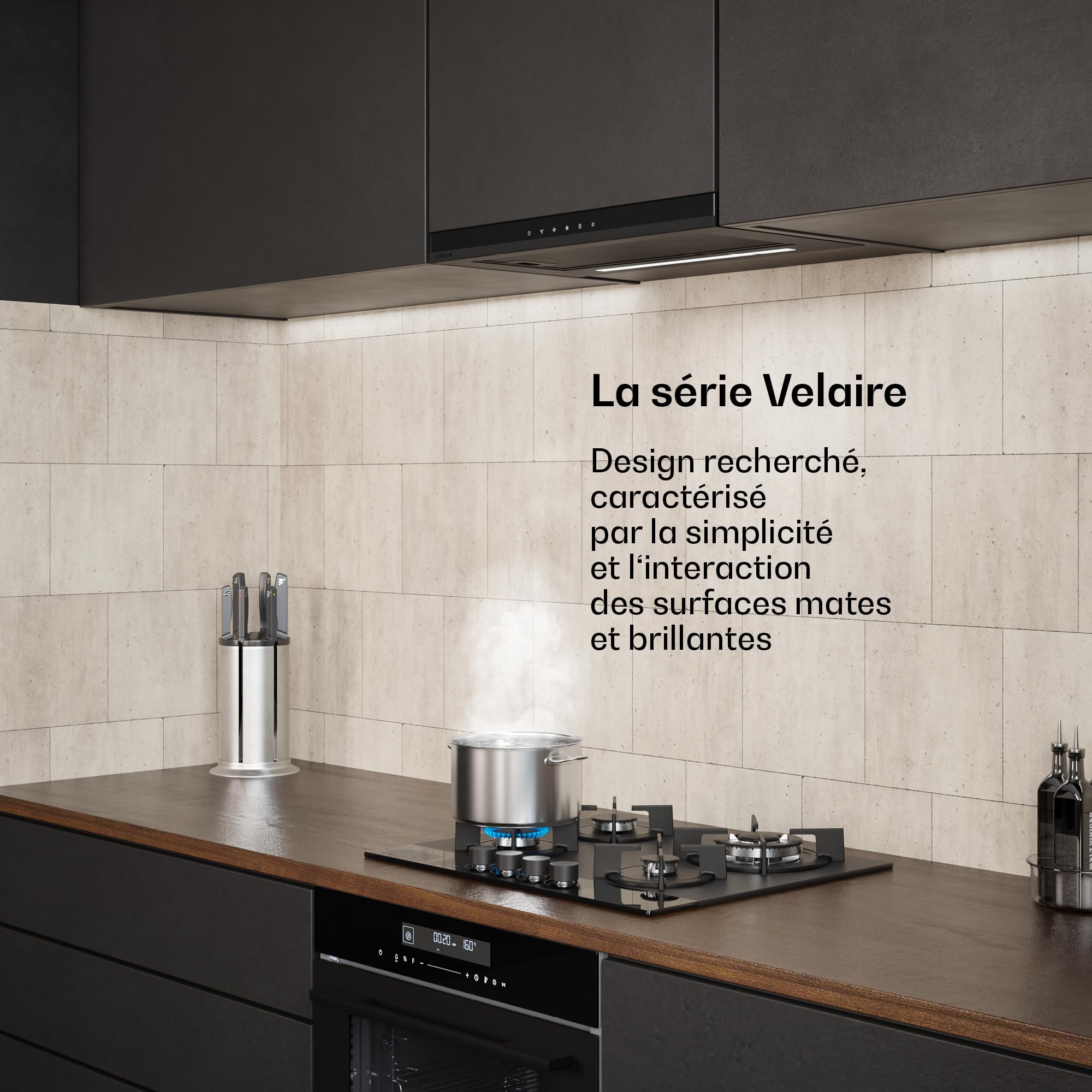 Klarstein Velaire Hotte Aspirante 60cm, Hotte à Tiroir Design, 896 m³/h, Classe A++, Commandes Tactiles, LED, Filtre Charbon, Silencieuse, Hotte Cuisine Aspirante, Noir