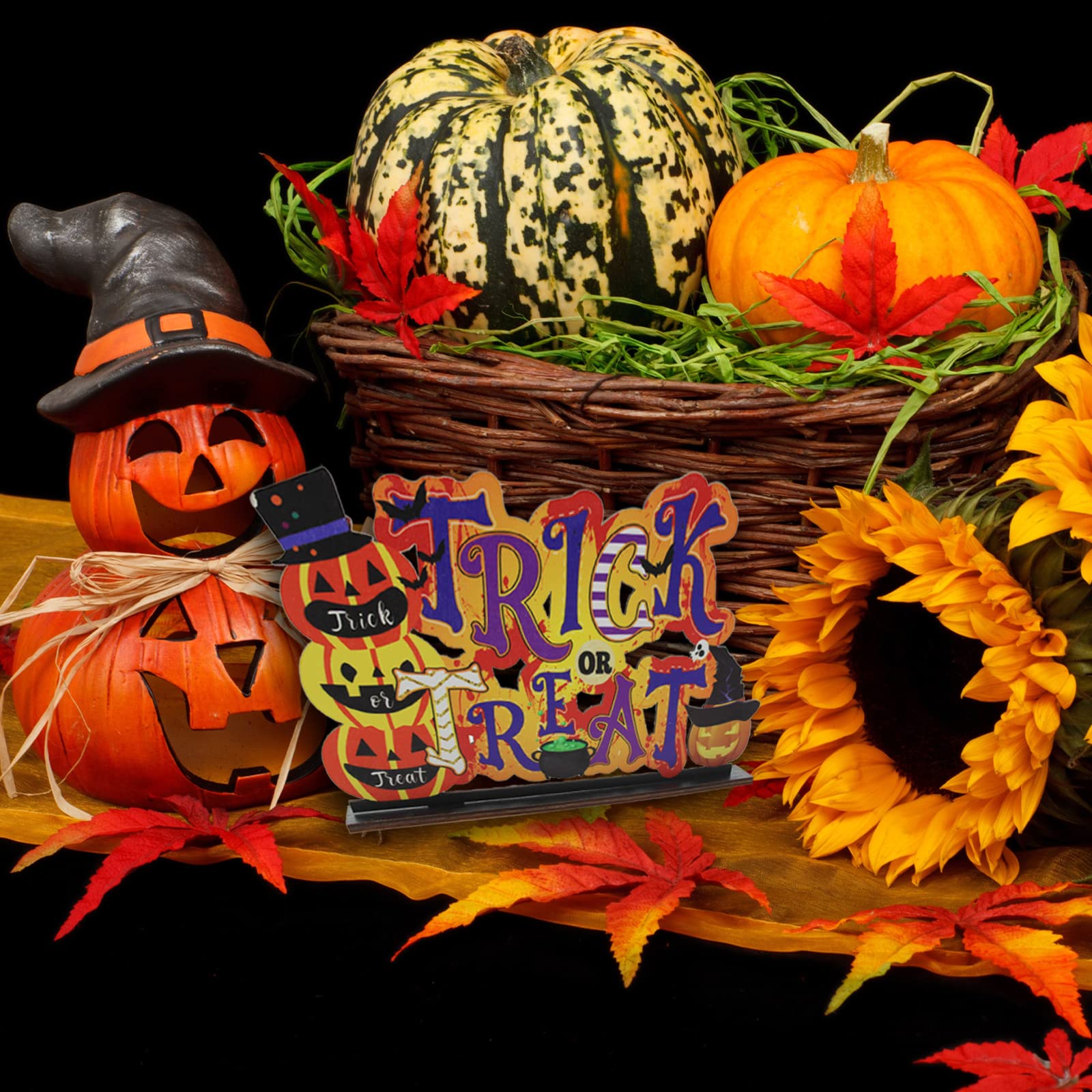 Halloween Table Centerpieces 3-Piece Set - Wooden Boo Sign & Pumpkin Decor 11x7.7 Inch