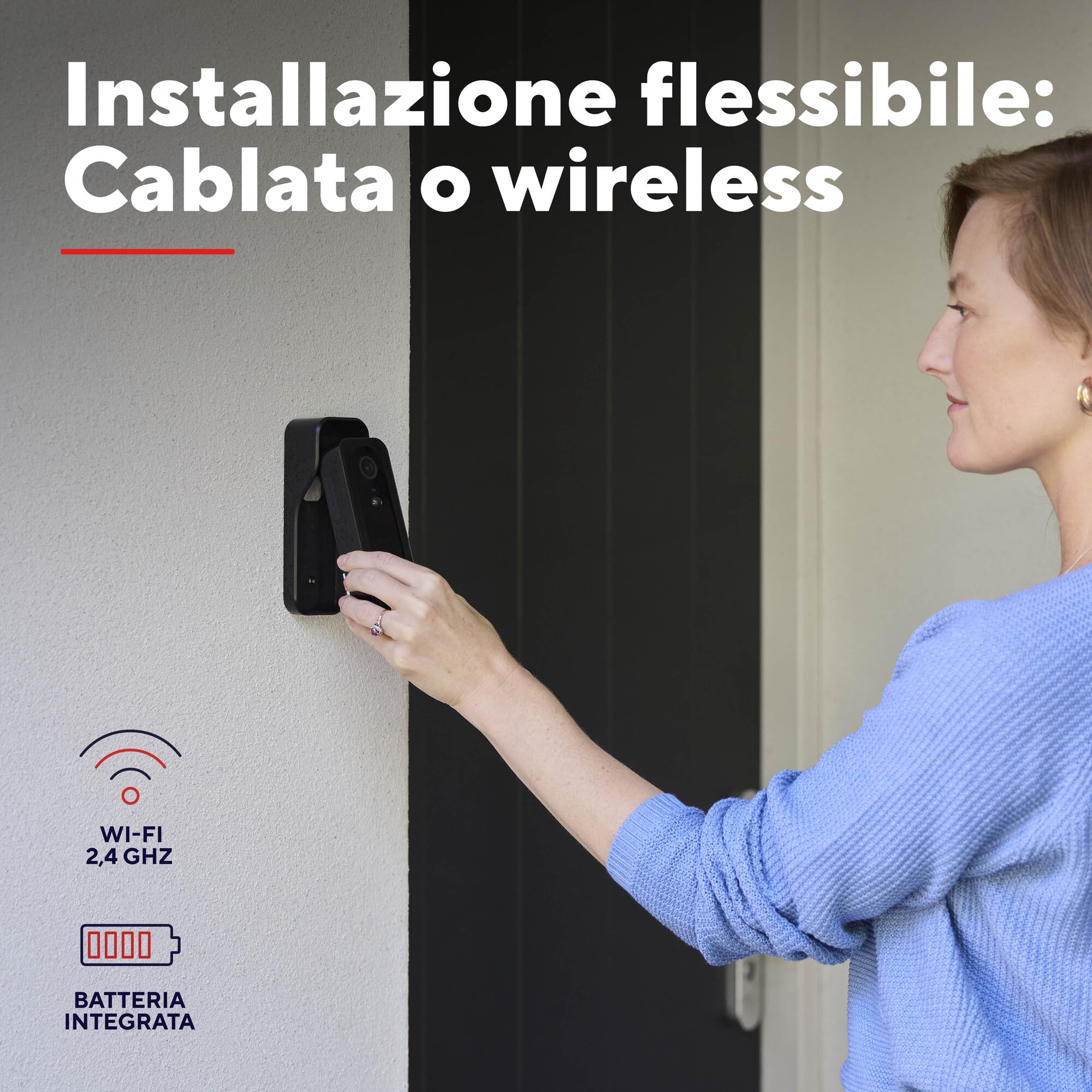 Trust Campanello Videocitofono senza Fili WiFi 2.4GHz con Chime, Video 3MP 2K HD, Audio Bidirezionale, Visione Notturna, Telecamera per Campanello con Ricevitore con 30 Campane, Impermeabile, Nero