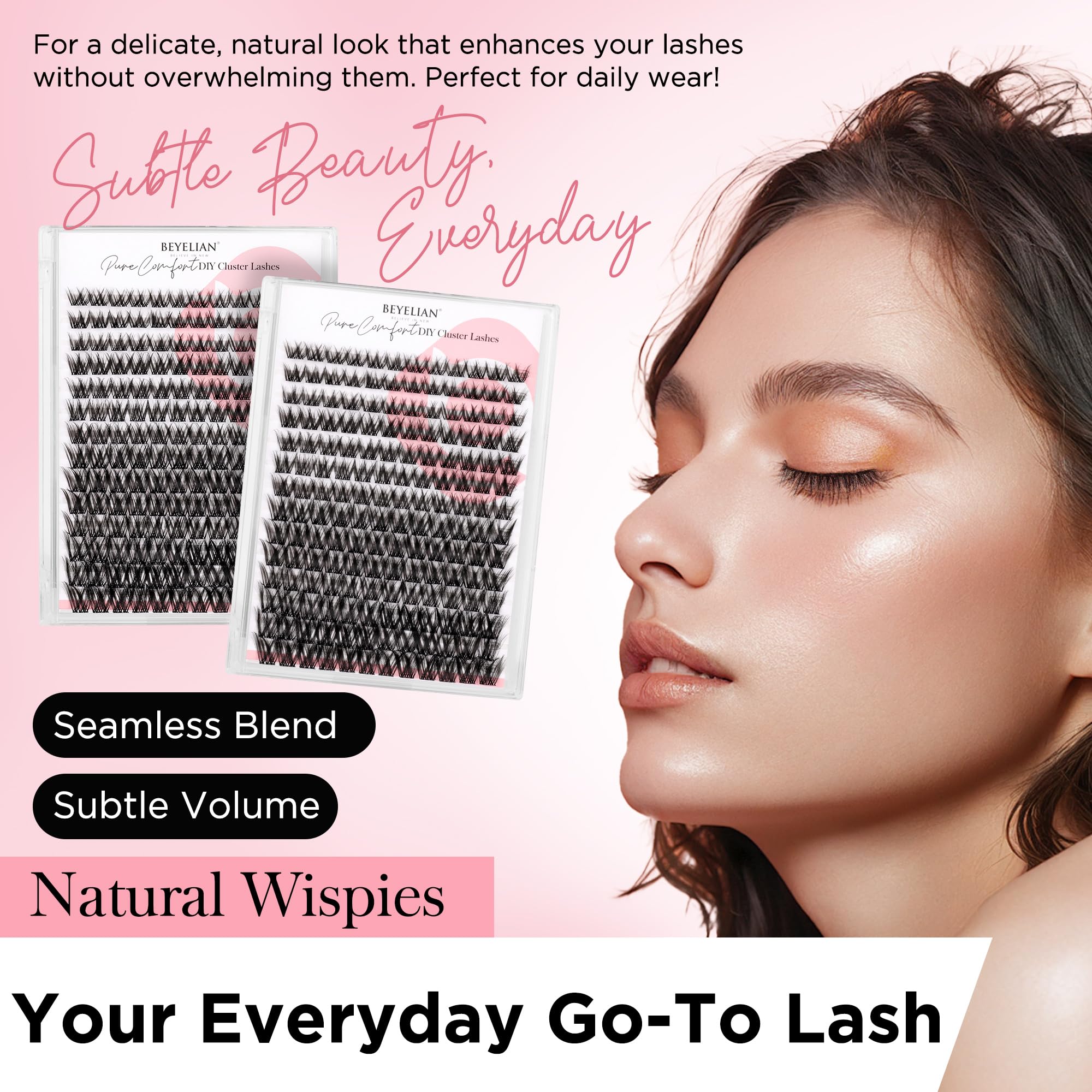 BEYELIAN Cluster Lashes, D Curl Cluster Eyelash Extensions, 168 Pcs Wispy Natural Look Lash Clusters Super Thin Band - Image 4