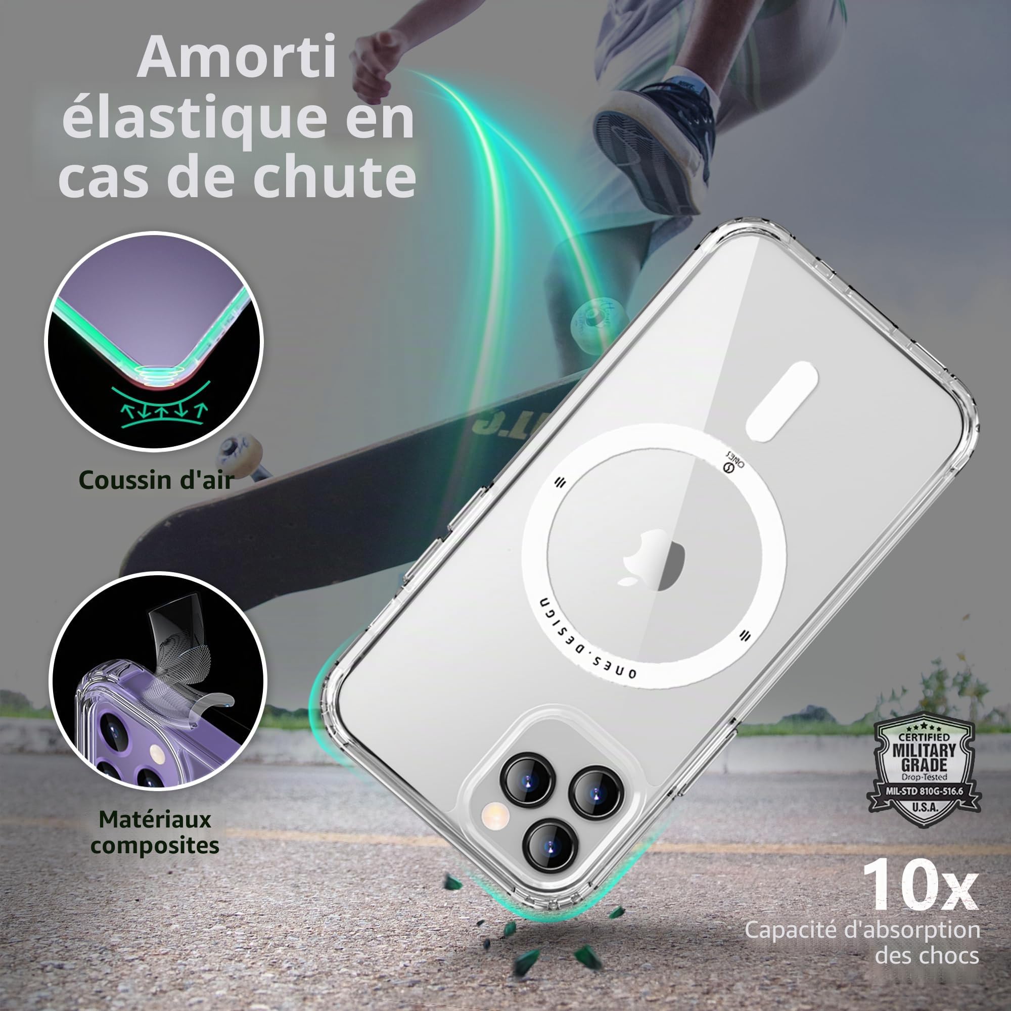 Ones Coque pour iPhone 11 Pro Max Transparente, Compatible MagSafe, Protection Antichoc de qualité Militaire, résistante aux Rayures et aux Chocs, Fine et magnétique Case pour iPhone 11 Pro Max