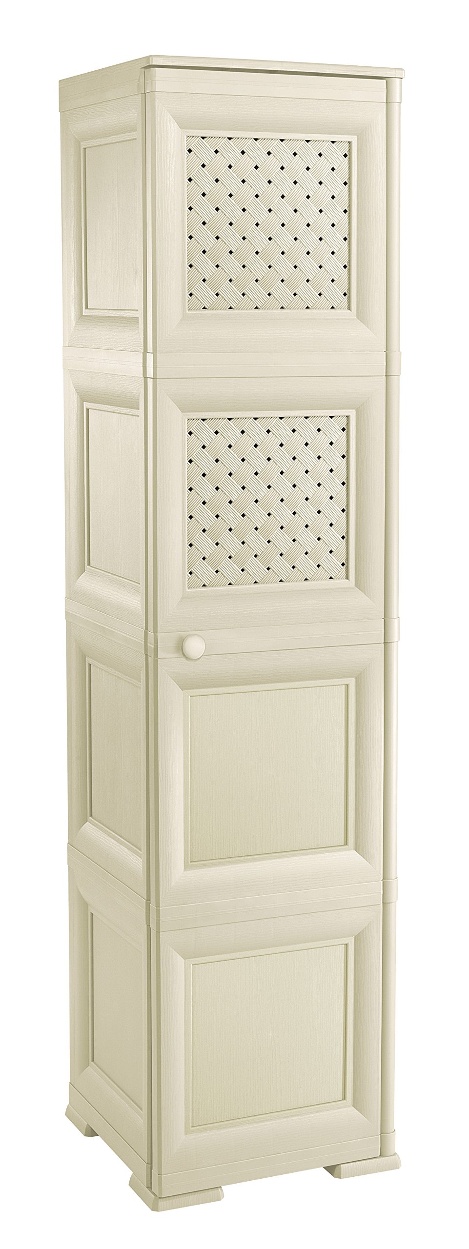 Tontarelli Meuble Colonne Omnimodus 3 Compartiments – Plastique Crème Imitation Bois – 43x40x125 Cm – Intérieur & Extérieur – Résistant UV & Intempéries