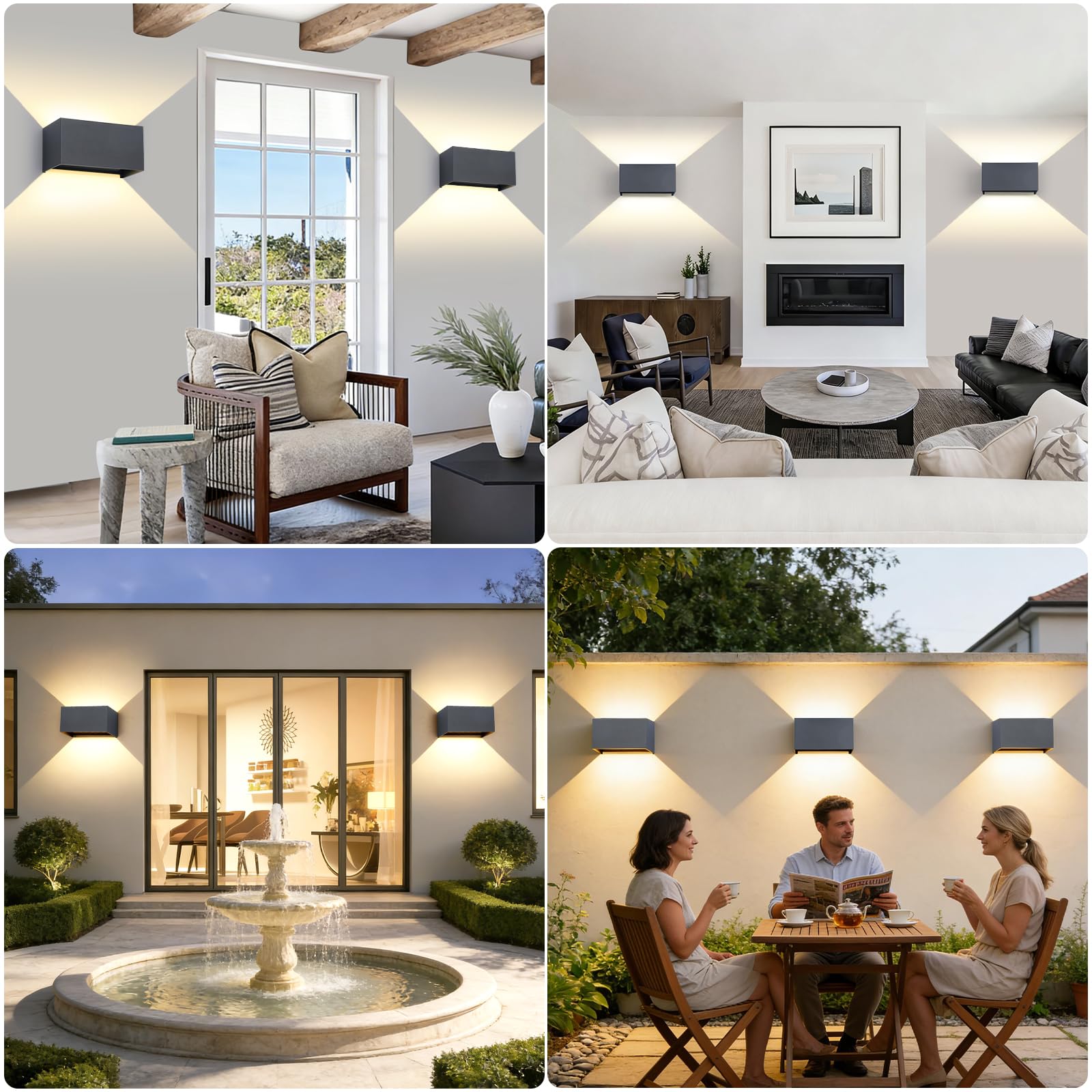 25W LED Applique da Esterno/Interno Lampada a Parete IP65 Impermeabile Moderno Alluminio Antracite 3000K Bianco Caldo Applique per Esterno Luce da Parete Angolo di Luce Regolabile, Pack of 2