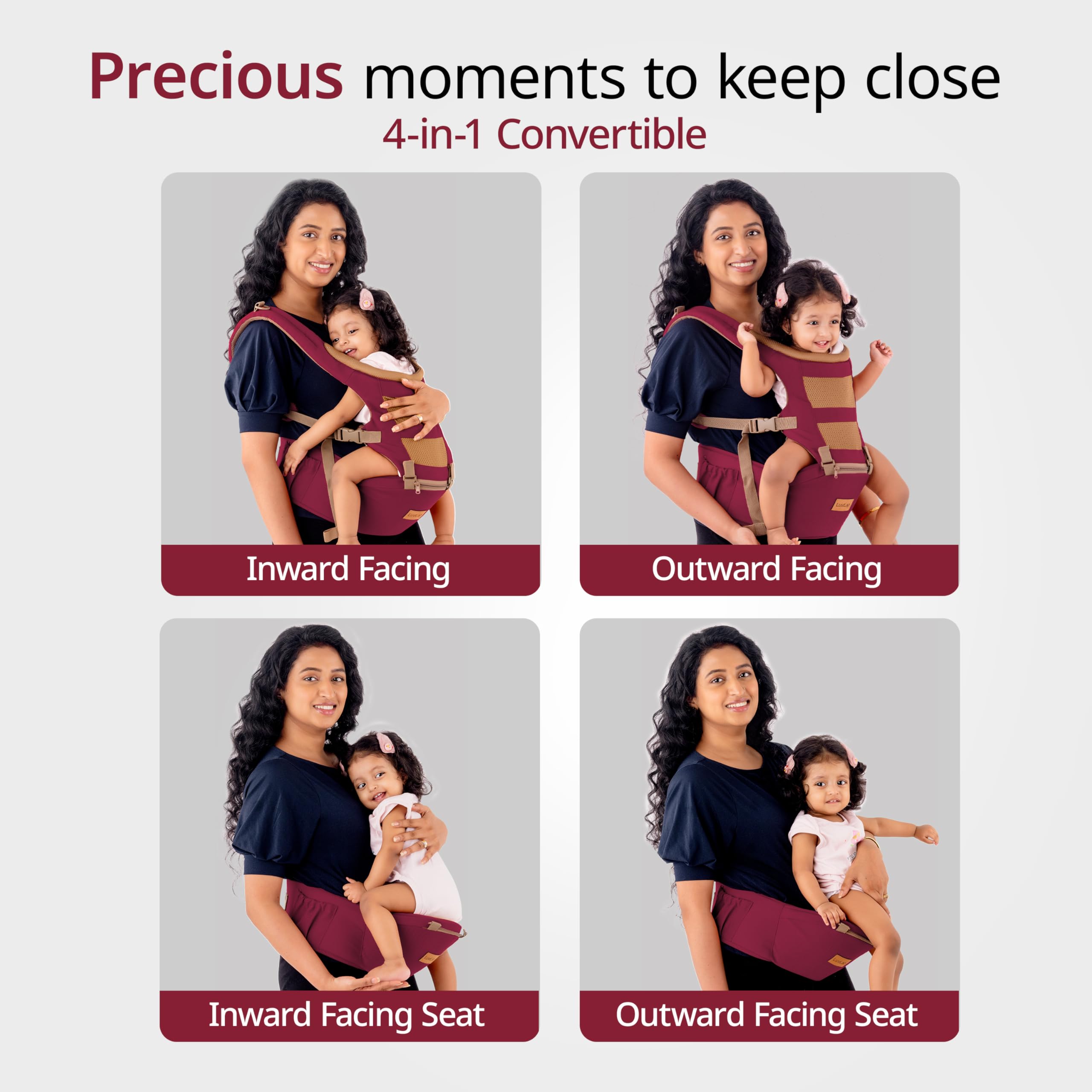 LuvLap Royal Hip Seat Baby Carrier with 4 Carry Positions, Baby Carrier with Hip seat for 6 to 24 Months Baby, Adjustable New-Born to Toddler Carrier, Max Weight Up to 15 Kgs (Purple) 1