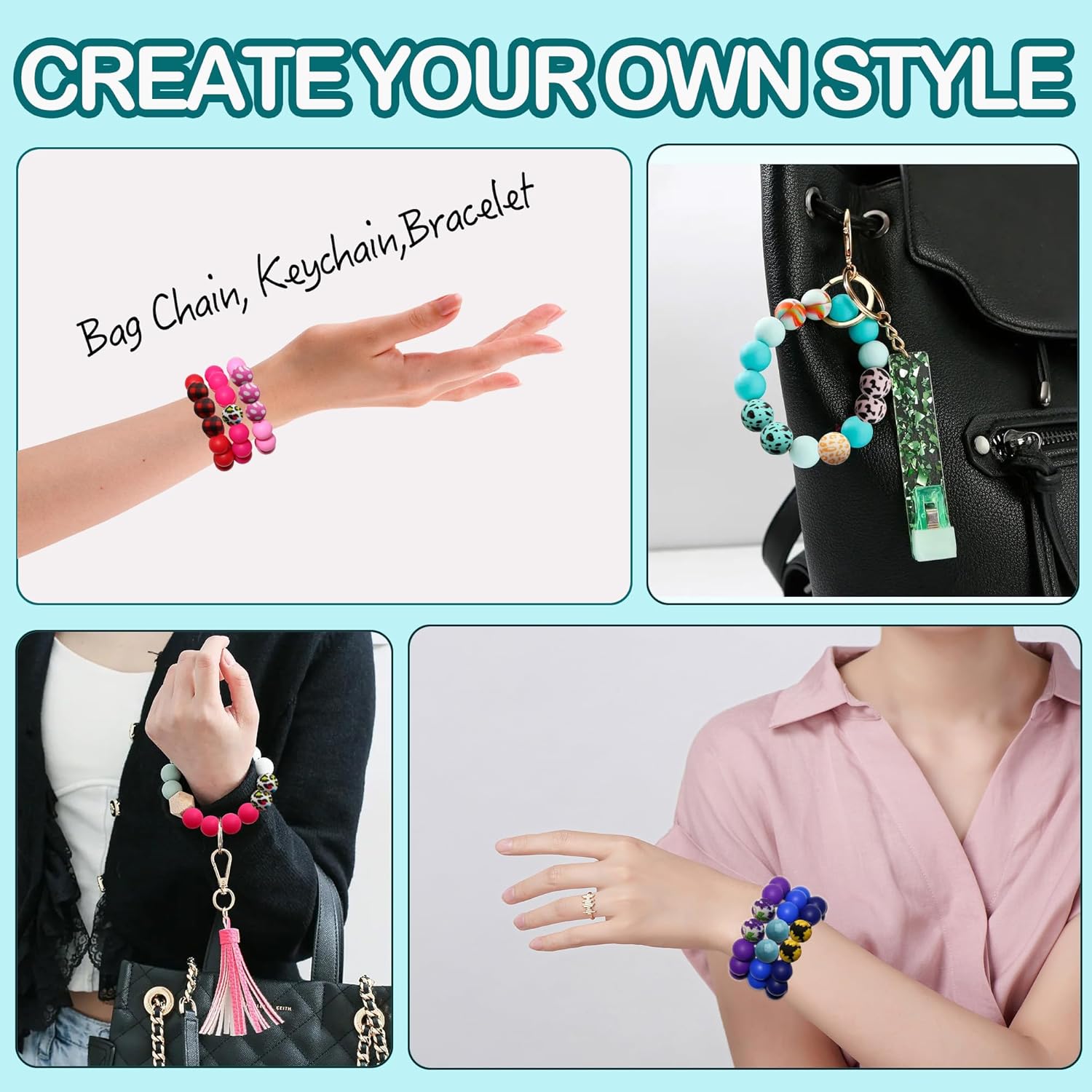 120pcs Richbunnys 15mm Bulk Silicone Beads for Pens and Keychain Making,Large Bead for Necklace and Bracelets Making,Assorted Rubber Beads Set(Print Floral) - Image 6