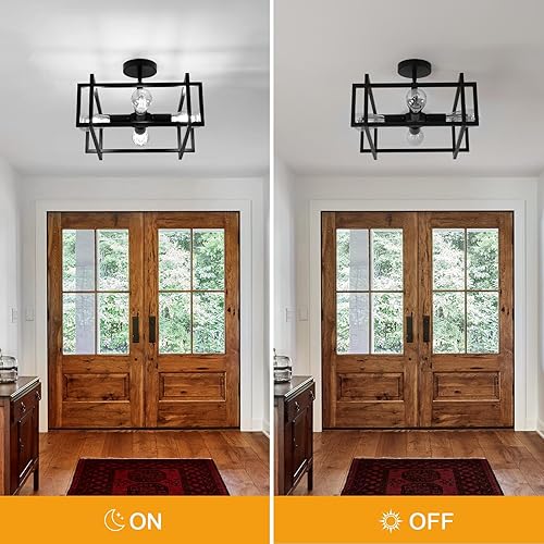 Miniatura 3 de DELIPOP Lámpara de techo LED de 4 luces industrial, color negro, lámpara de techo semiempotrada, iluminación para comedor, cocina, pasillo, isla