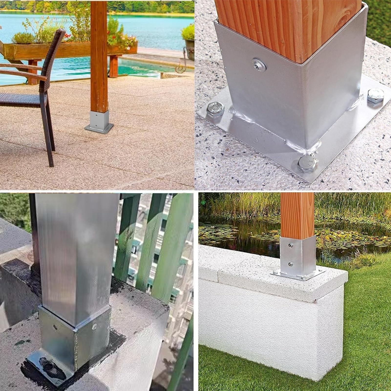 Base De Poste De Acero Inoxidable De 2x2, 3x3, 4x4, 5x5, 6x6, 7x7 Y 8x8 Pulgadas, Soporte De Poste Resistente for Porche, Terraza, Barandilla, Cerca, Puerta, Barandilla, Soporte De Pérgola(120x120mm(4