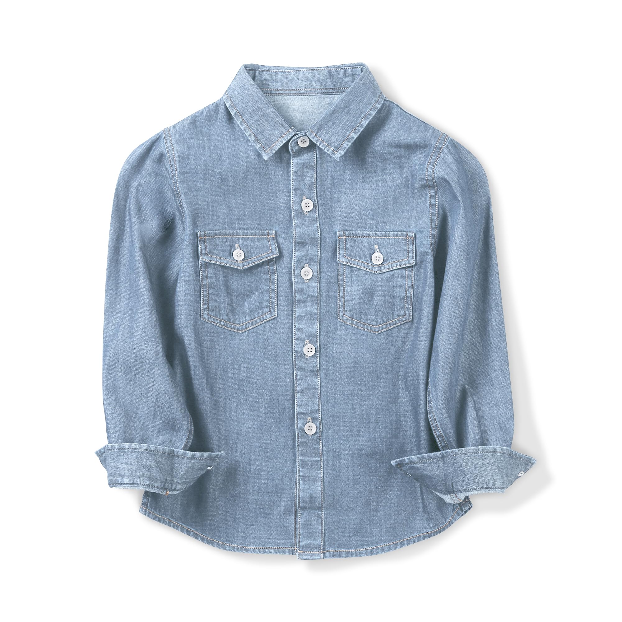 OCHENTA Boys Denim Button Down Shirt Long Sleeve Chambray Western Shirt