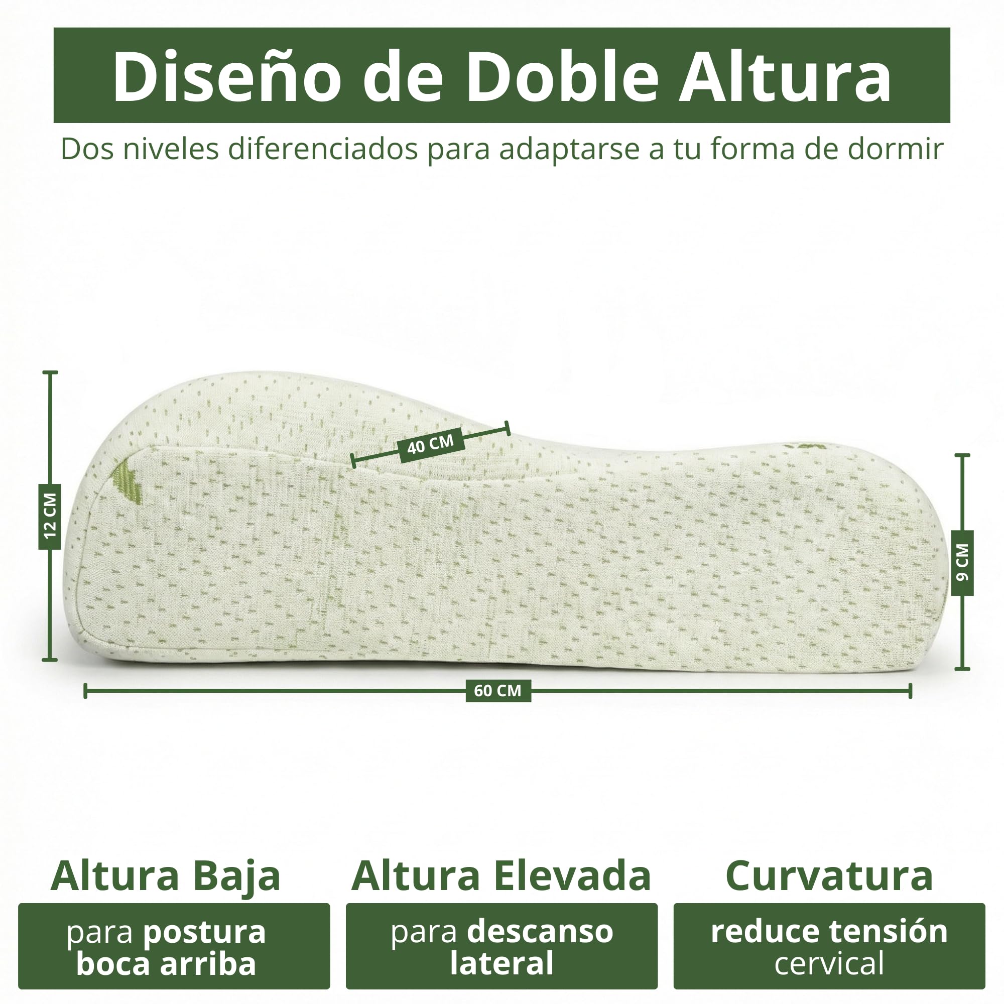 Cuscino cervicale viscoelastico 60 x 40 cm Ergonomico, Memory Foam a rimbalzo lento, fodera in bambù traspirante e lavabile, ortopedico per dolore al collo, dormire lateralmente
