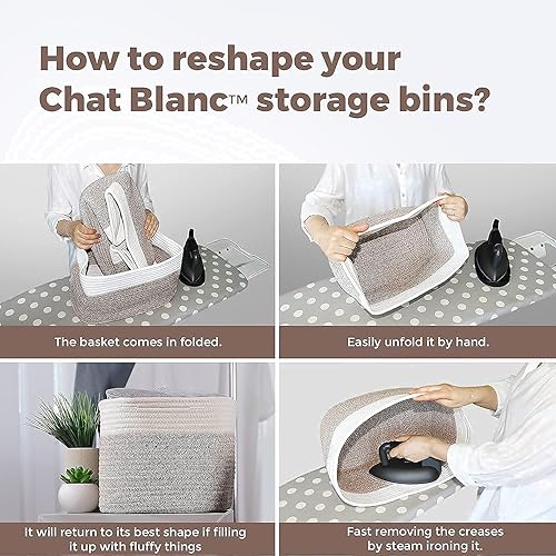 Miniatura 7 de CHAT BLANC Cestas de cuerda de algodón para organizar Cestas de almacenamiento de 15 x 10 x 9 pulgadas para estantes Canastas pequeñas tejidas