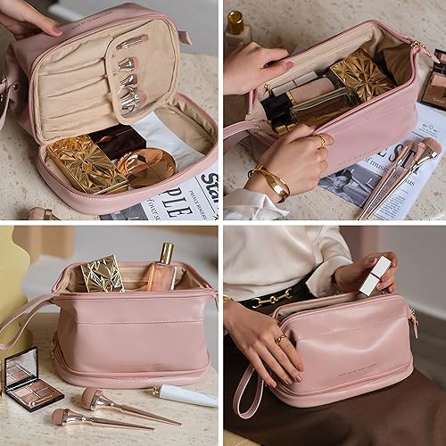 Miniatura 7 de Nuevo bolso cosmético del viaje de la capacidad grande, bolso del organizador del maquillaje, diseño interior claro del bolsillo, C-rosa