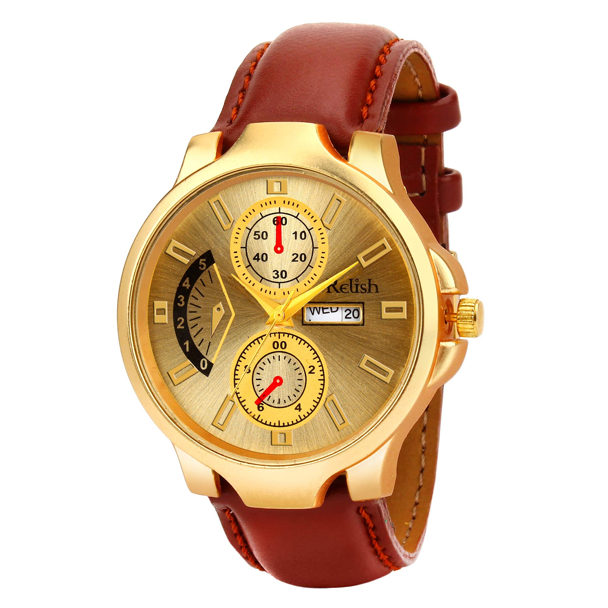 Relish Analogue Men's Watch(Gold Dial Gold Colored Strap)