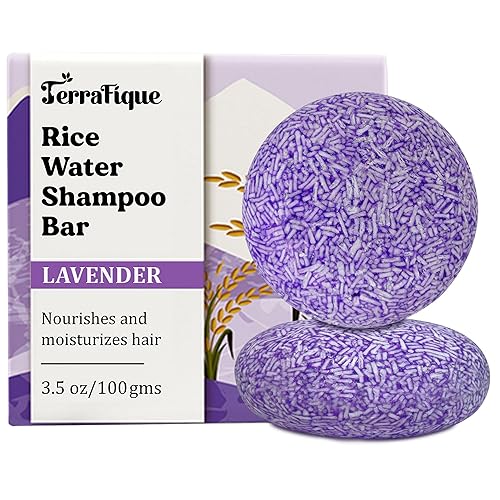 Barra de champú de agua de arroz, barra de champú de lavanda para el crecimiento del cabello, contiene manteca de karité, coco, para adelgazar el