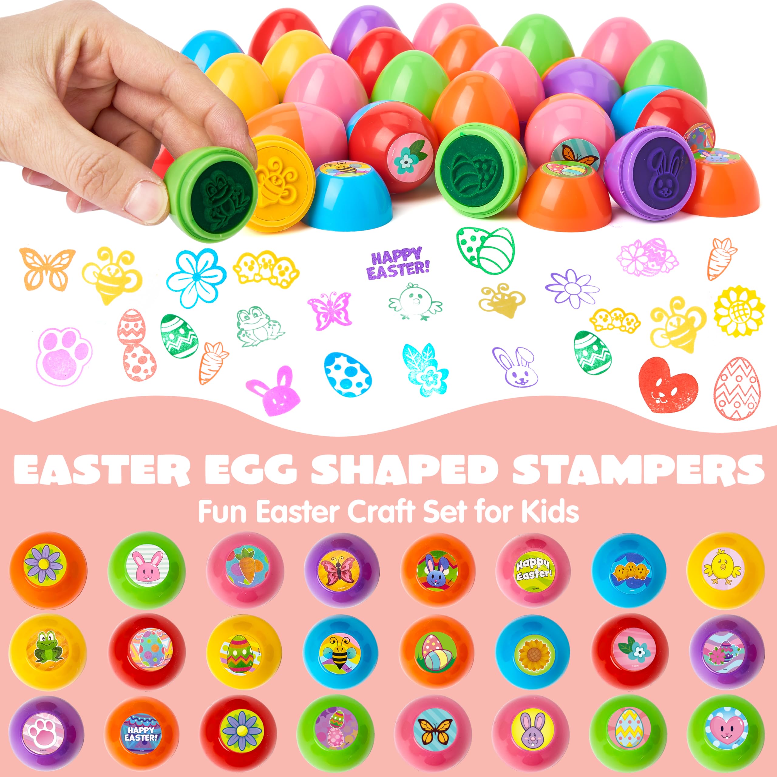 JOYIN 24 sellos de huevos de Pascua, grandes juguetes de Pascua para juegos de caza de huevos de Pascua, fiesta temática de Pascua, cosas de huevos de Pascua, rellenos de cestas de Pascua