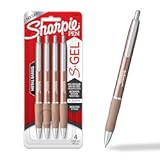 Sharpie S-Gel Gel Pens Sleek Metal Barrel Champagne Medium Point (0.7mm) Black Ink 4 Count